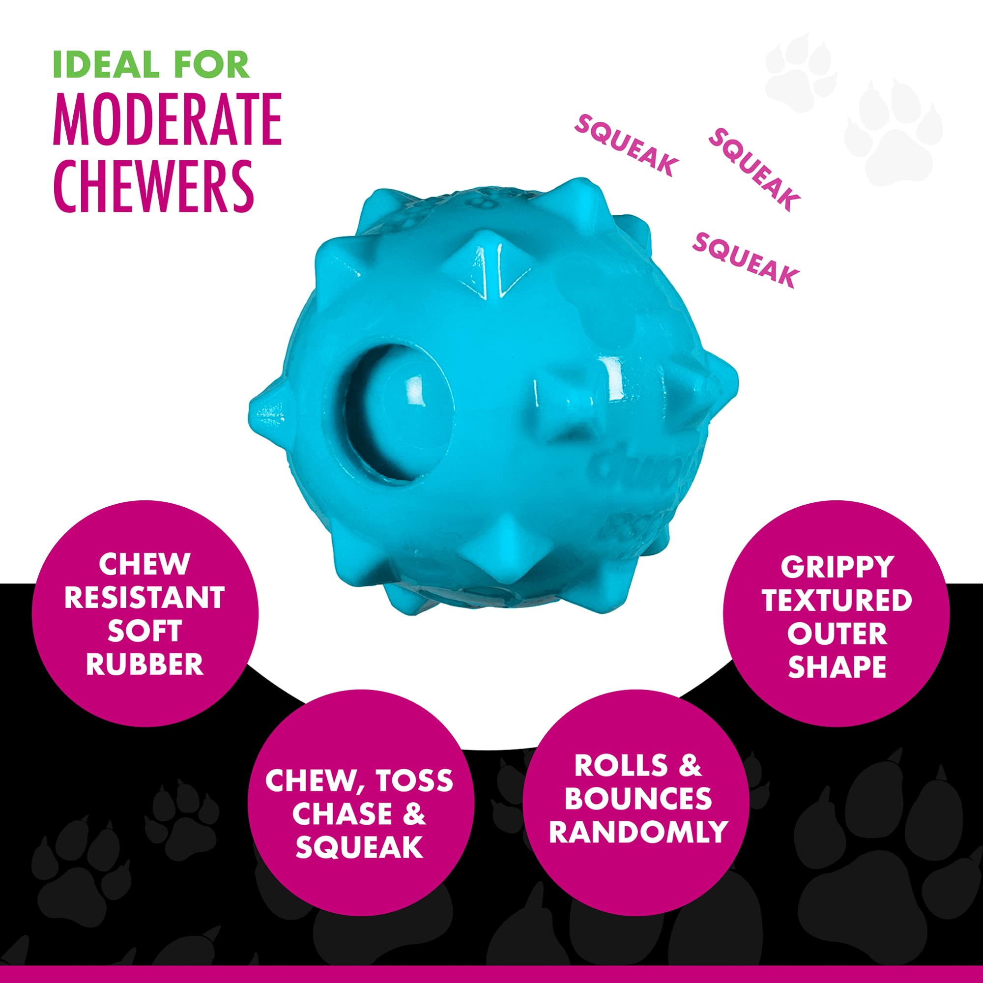 Chase 'N Chomp Dog Amazing Squeaker Ball Toy For Pets, Knobble, 2.5 Inch,Small Breeds