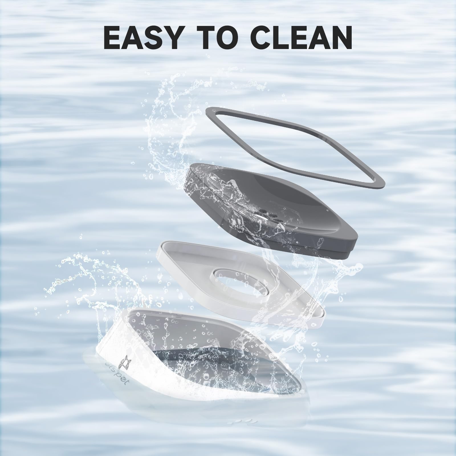 ELS PET Travel Bowl, No Spill, No Drip Slow Water Feeder/Dispenser for Dogs, Cats, 35oz/1L (Grey)