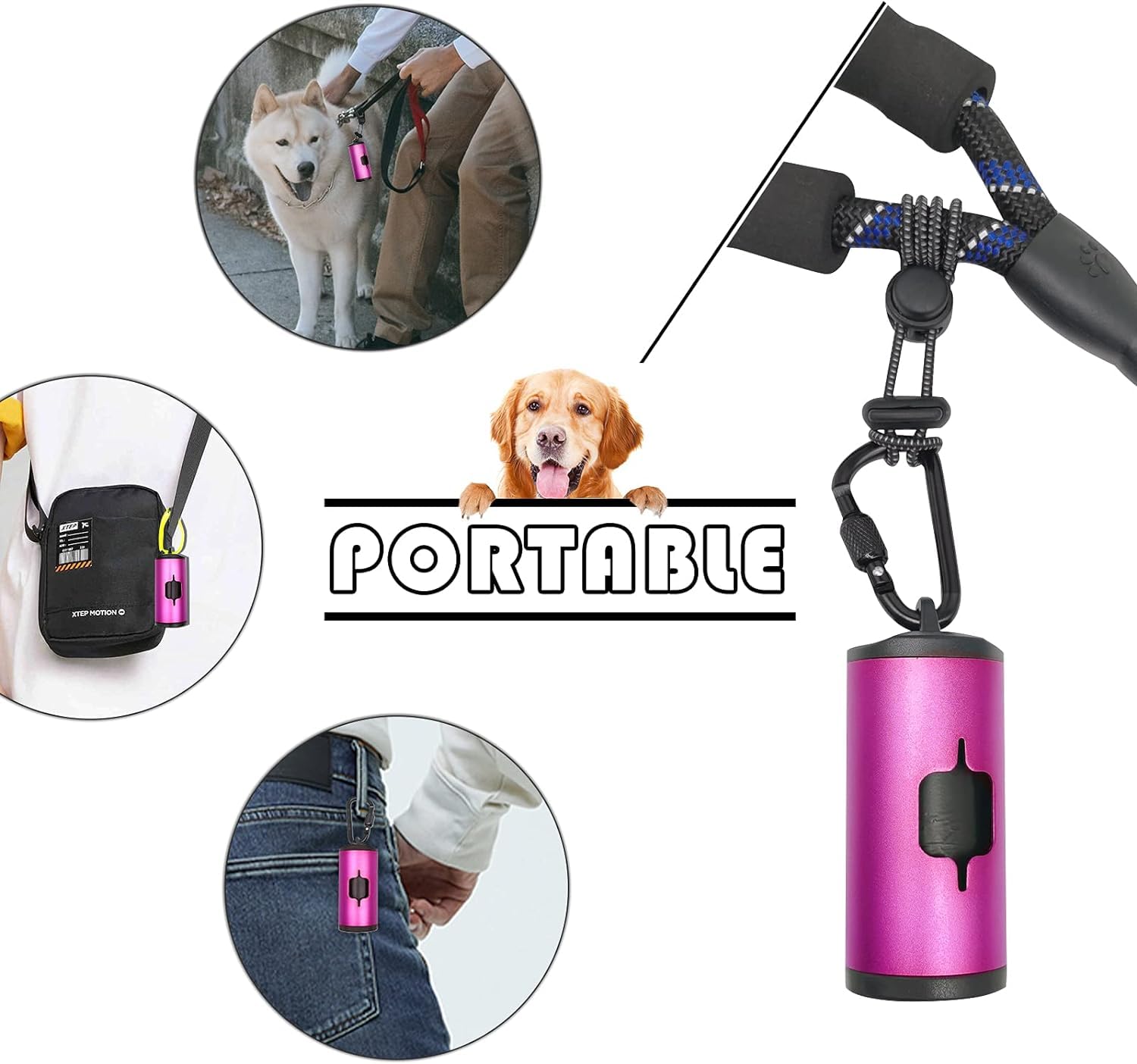 Shaouman Metal Dog Poop Bags Holder Aluminum Poo Bags Dispenser With 15 Black Unscented Pet Waste Bags And 3 Leash Accessories For Dog Walking(1 Holder 15 Bags,Pink)