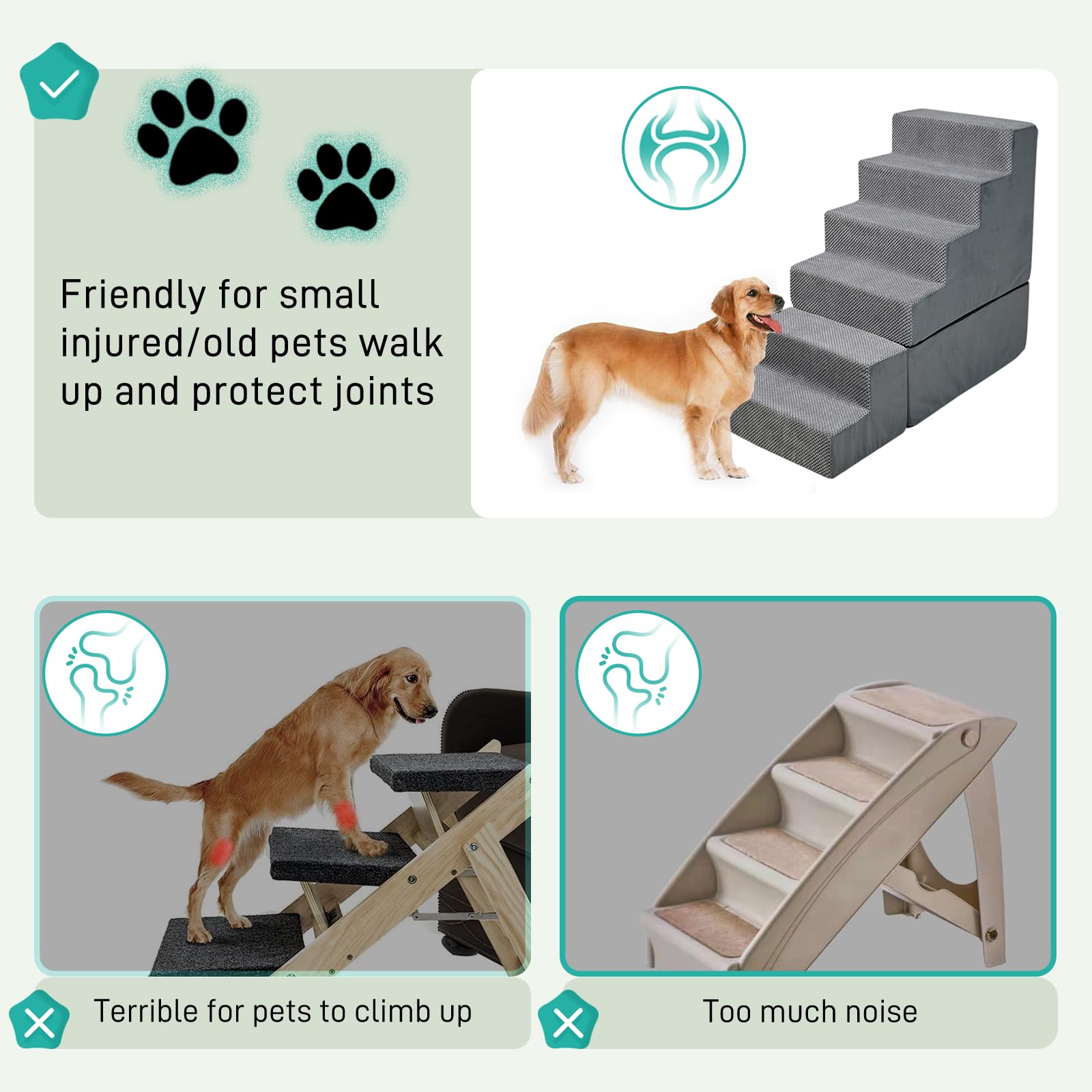 Dog Stairs For High Beds 28-30 Inches Tall, 6-Step Dog Stairs For Small Large Dogs/Cats, Foam Dogs Steps/Ramp For High Bedsides/