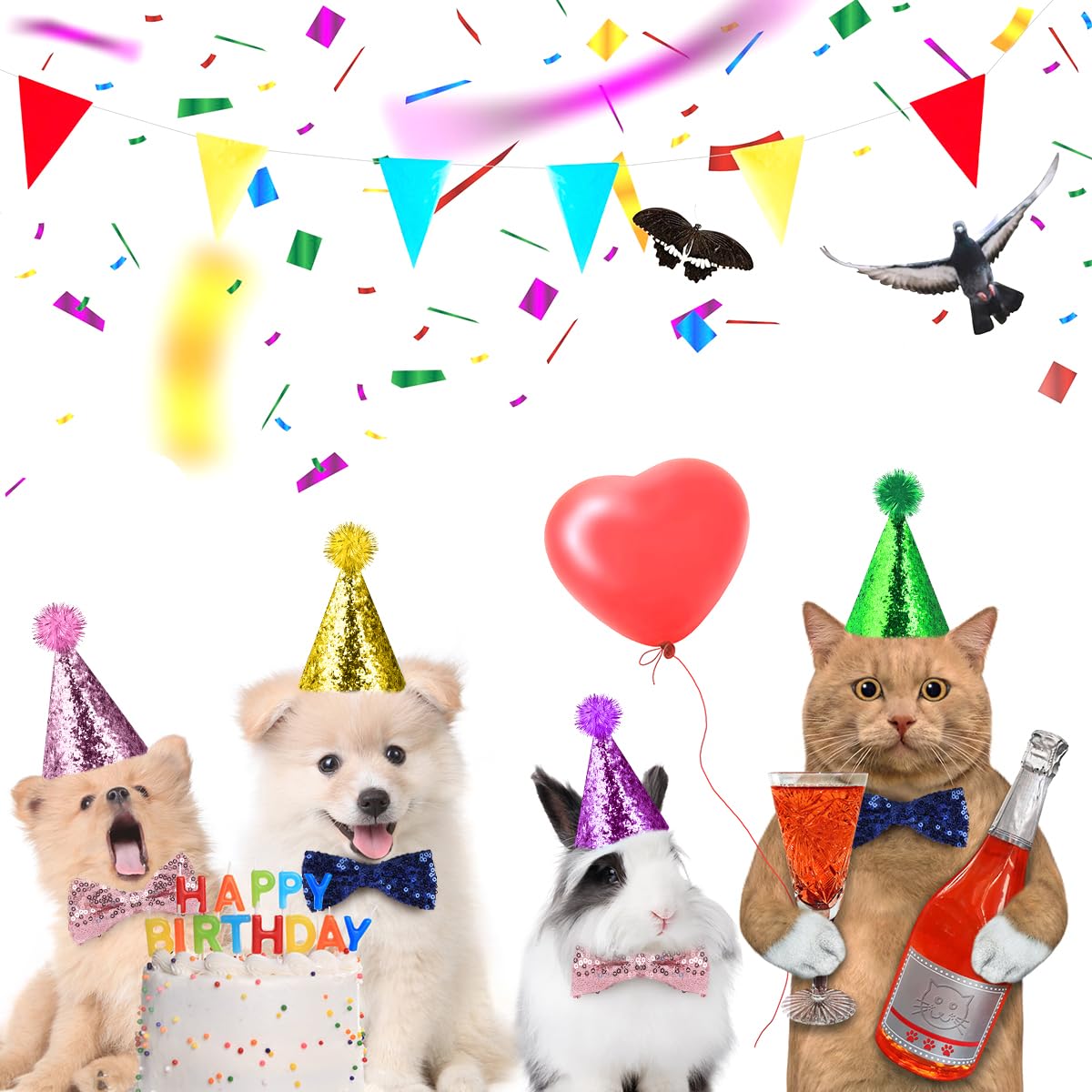 10 Pcs Cat Birthday Hat Dog Birthday Hats, Multi Color Mini Party Hats Set With 8 Pcs Hats And 2 Pcs Bowtie For Cat Dogs Kittens