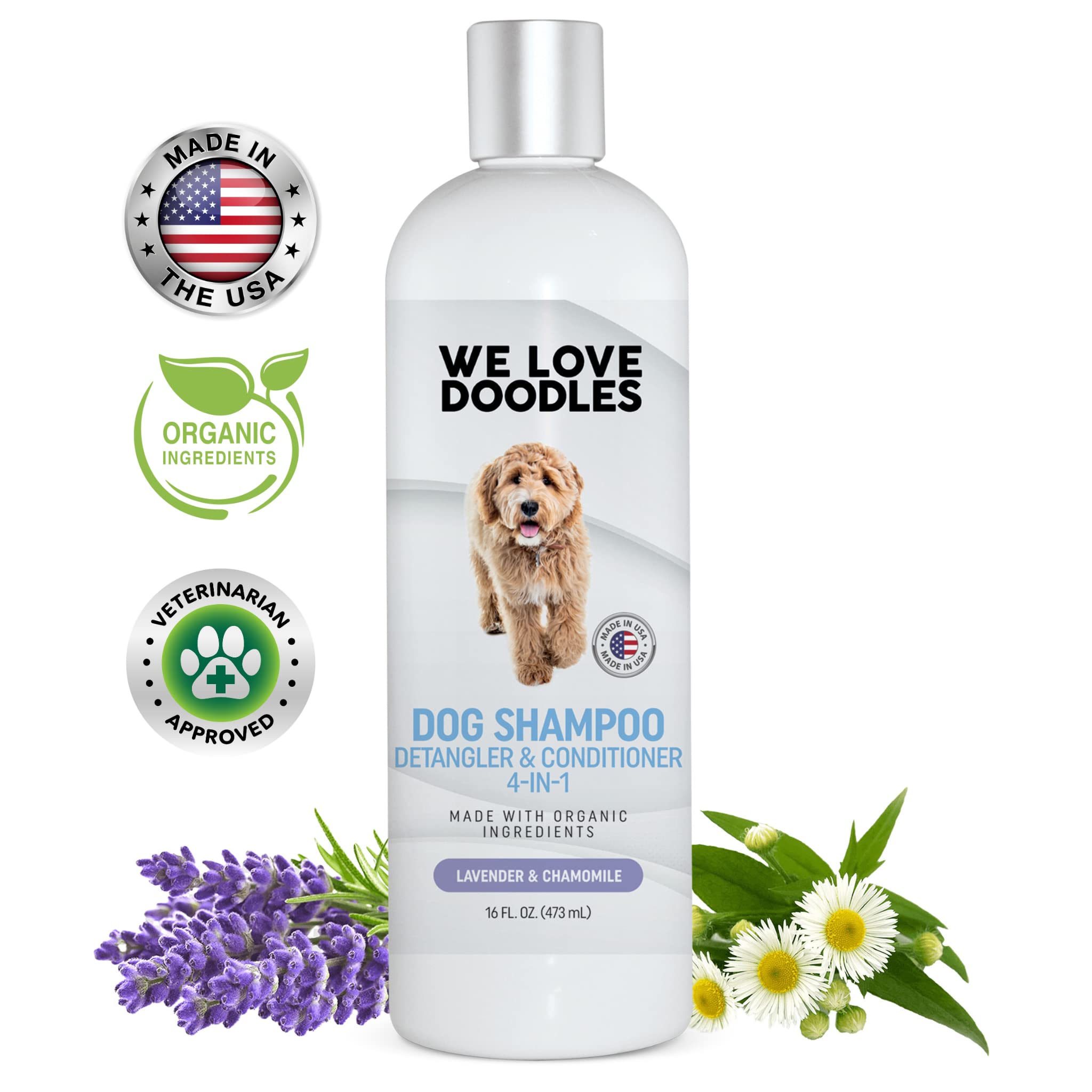 Dog Shampoo, Conditioner & Detangler - Best Shampoo for Goldendoodles, Poodles & Doodles - for Matted Pet Hair - Sensitive Skin