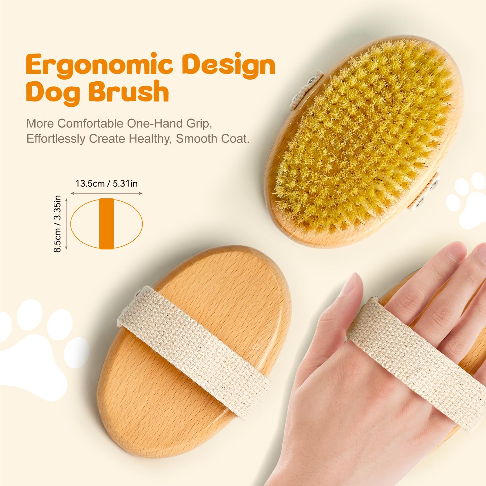 MLQGKUZ Dog Brush - Professional Boar Bristle for Short-Haired Dogs, Red, Non-Slip Grip, Reduces Shedding