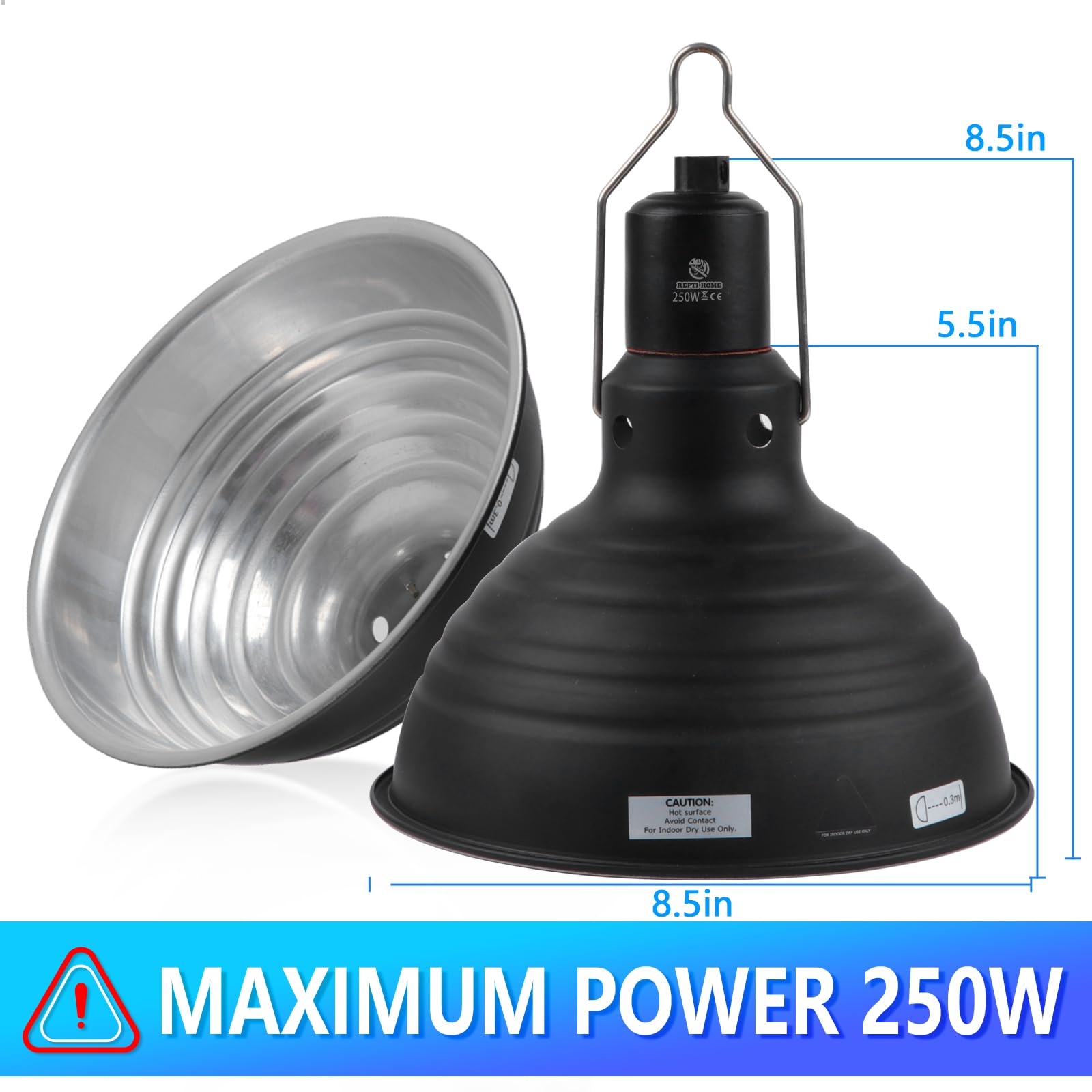Repti Home 8.5 Inch Reptile Light Fixture Dome Heat Lamp Fixture Uvb Heat Basking Lamp Fixture For Amphibian Reptile Terrariums