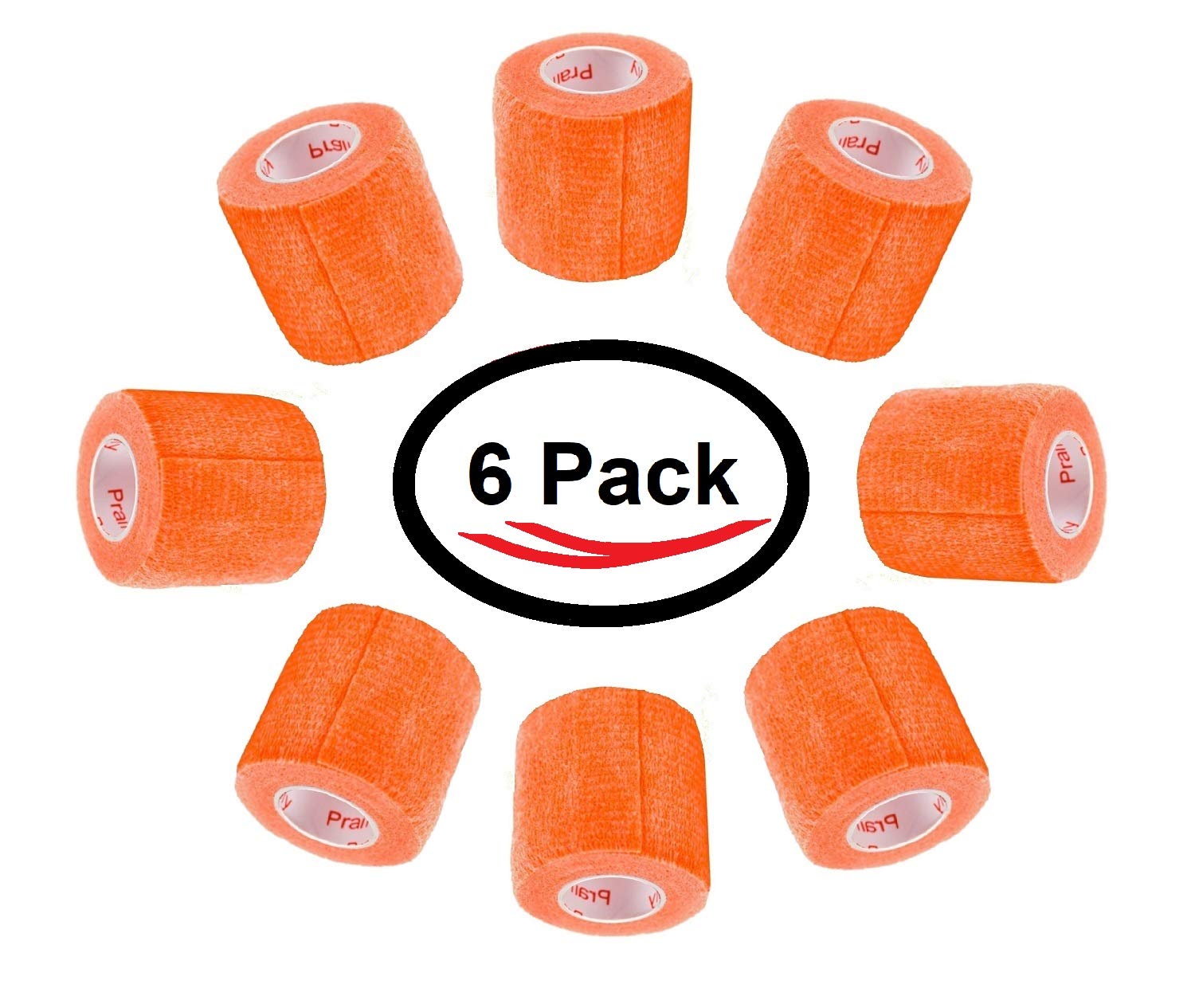 2 Inch Vet Wrap Tape Bulk (Orange) (Pack of 6) Self Adhesive Adherent Adhering Flex Bandage Grip Roll for Dog Cat Pet Horse