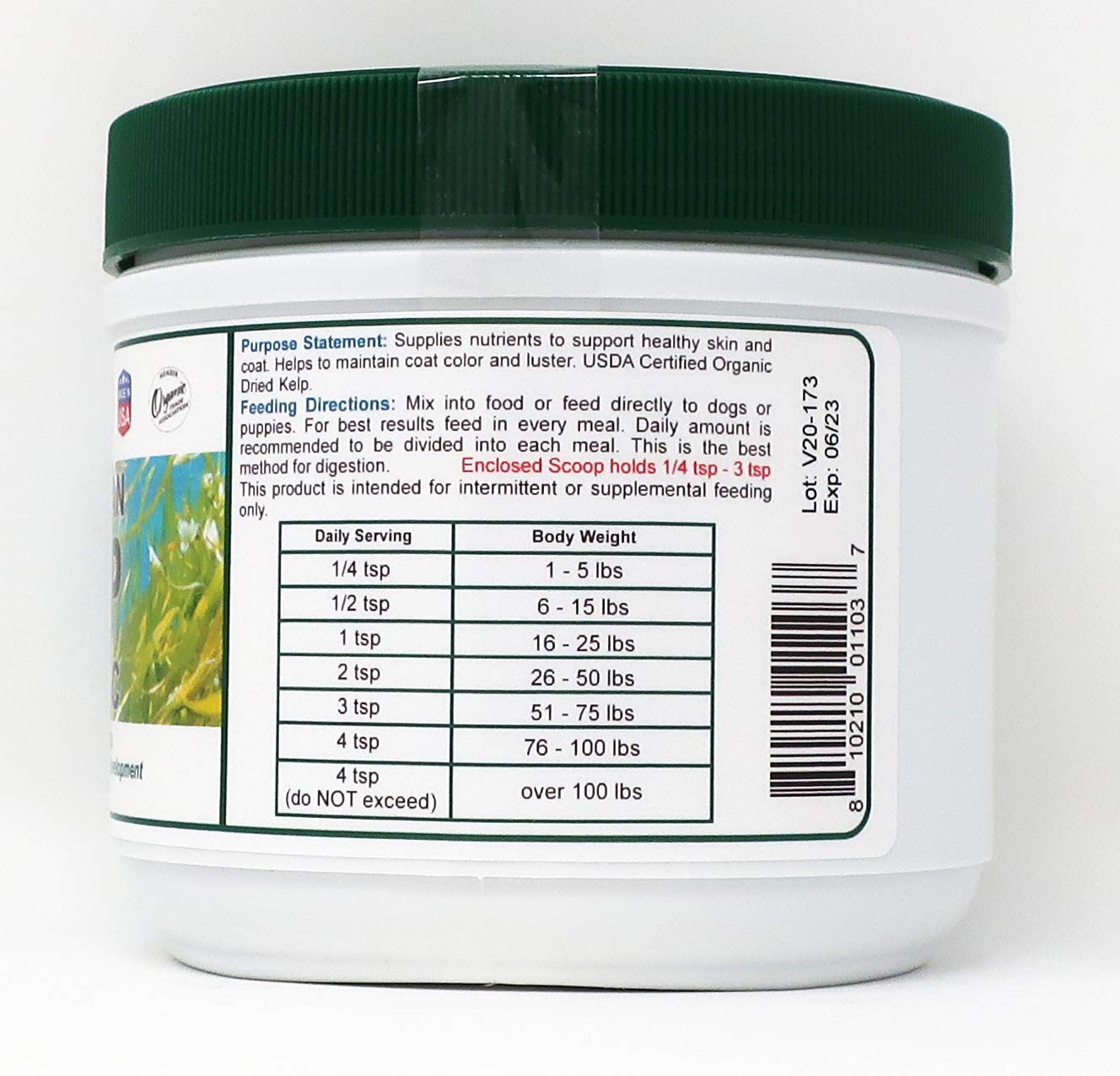 Dogzymes Organic Norwegian Kelp for Pets, a Valuable Nutrition Source Rich in Iodine to Support Gland Function, Especially The T