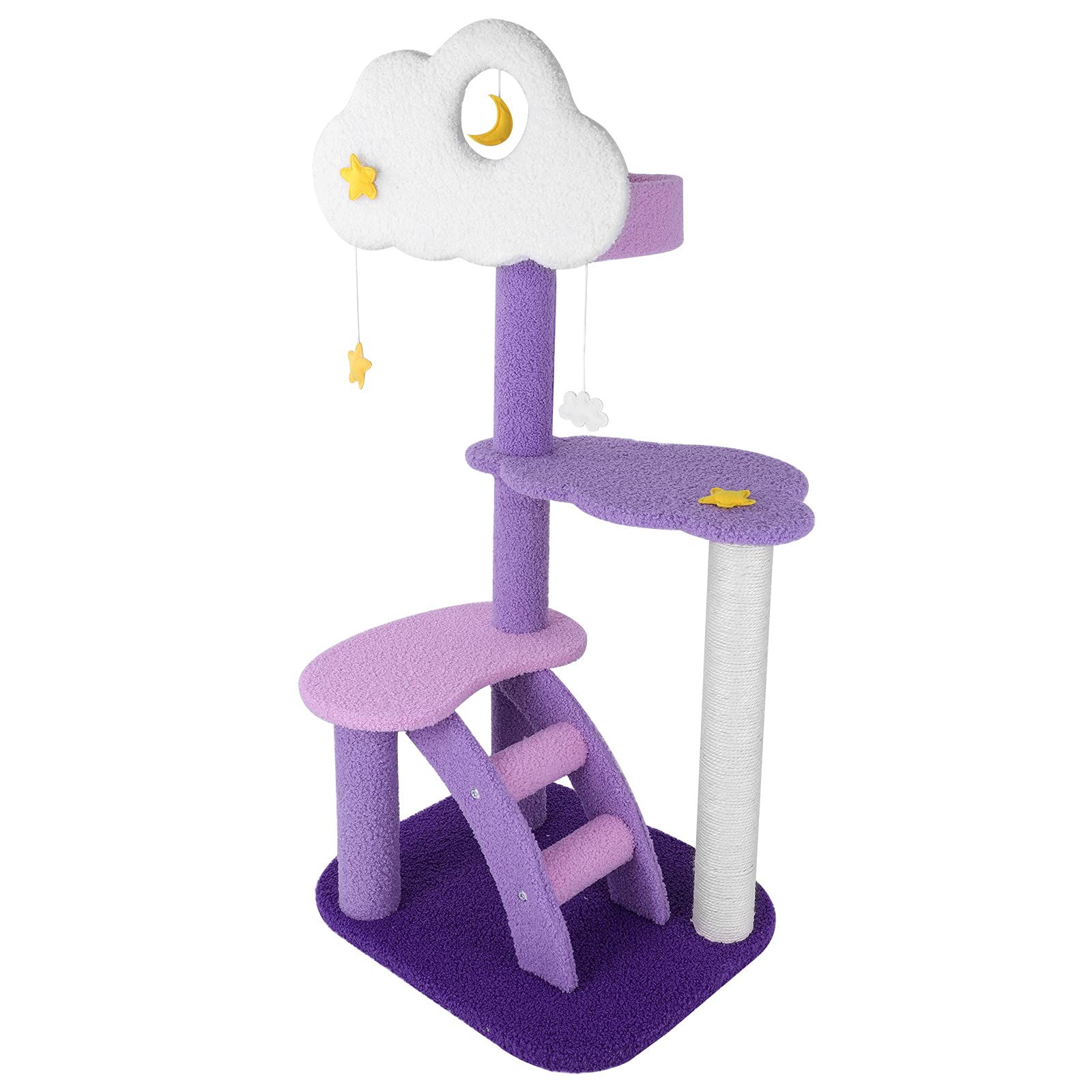 Lucky Monet 43 Inches Cat Tree Tower For Indoor Cats, 3-Layer Purple Cute Purple Pink Cat Tree Unique Cat Condo With Scratching 