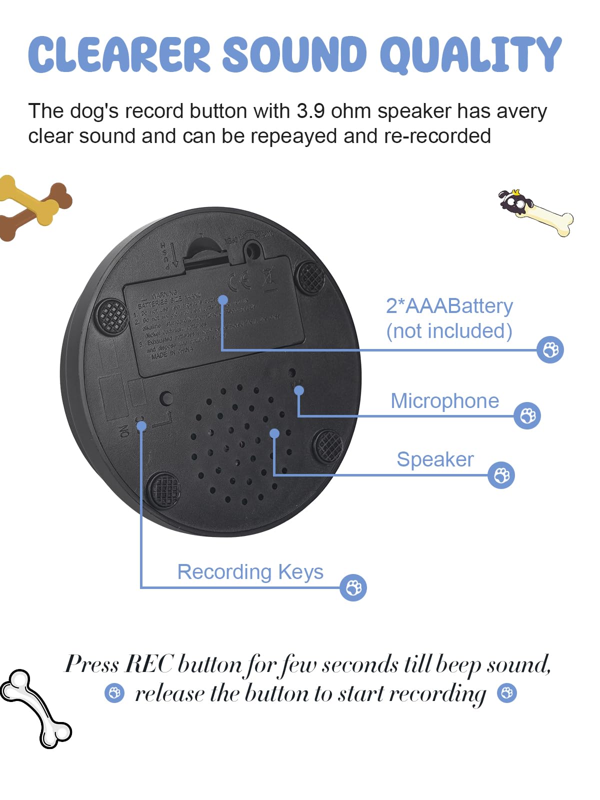 4 Pcs Dog Talking Button Set, Dog Buttons for Communication, 30s Recordable Voice Pet Buzzer Training Buttons, Speaking Button f