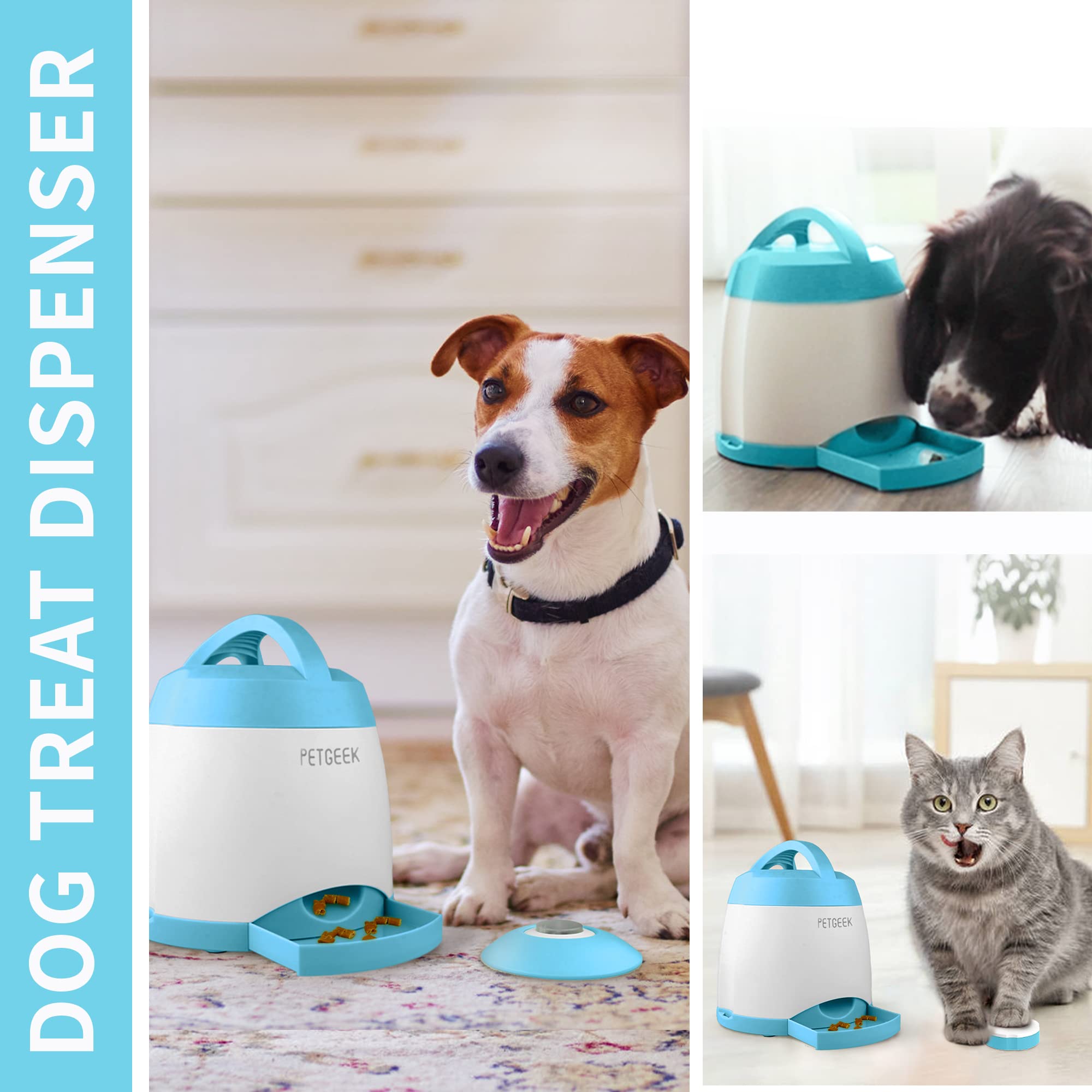 PETGEEK Automatic Dog Treat Dispenser with Button - Puzzle Memory Training Feeder, Pet Geek Button Treat Food Dispensing Toys In