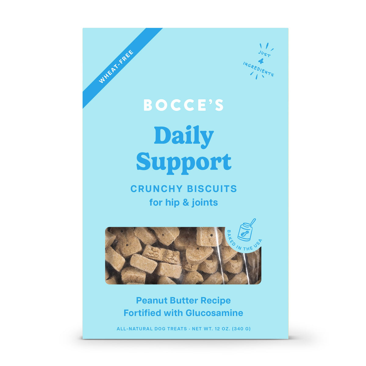 Bocce'S Bakery Hip Daily Support Treats For Dogs, Wheat-Free Dog Treats, Made With Real Ingredients, Baked In The Usa, Supports Joint Health, All-Natural Peanut Butter Biscuits, 12 Oz