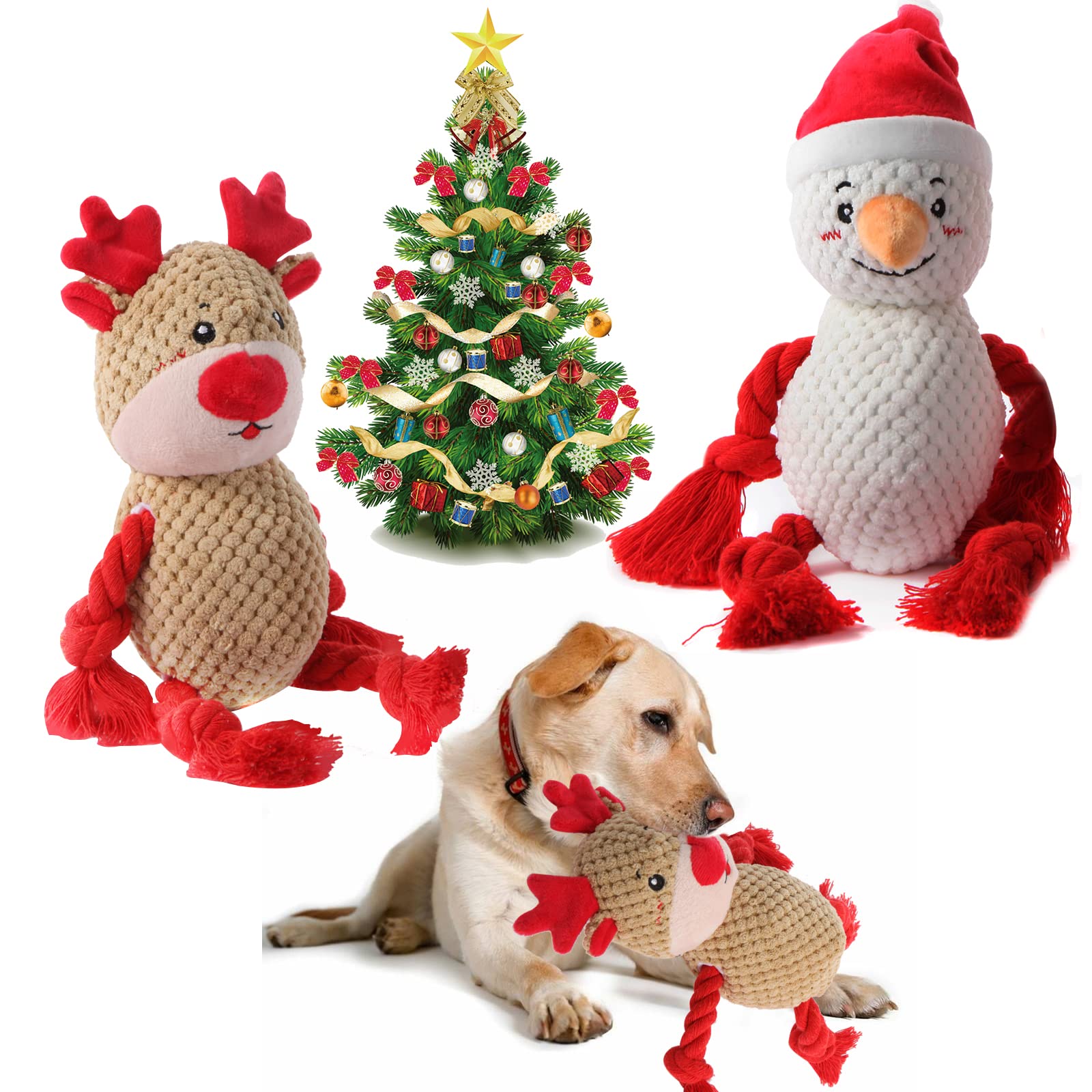 Chngeary 2 Pack Christmas Squeaky Plush Dog Toys For Small Medium Large Dogs, Durable And Indestructible Dog Toys,Stuffed Squeak