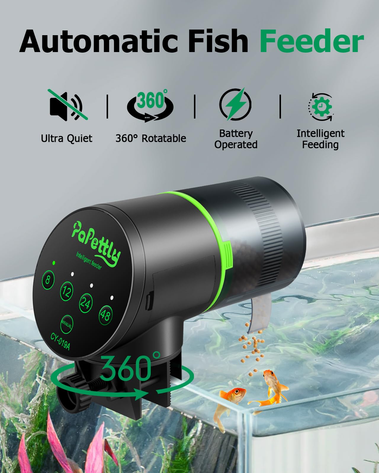 Automatic Fish Feeder for Aquarium, Auto Fish Food Dispenser with Timer and Feeding Ring, Moisture-Proof, Smart Fish Tank Vacati