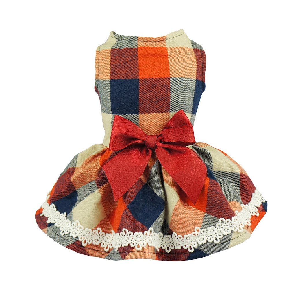 Fitwarm Christmas Elegant Lace Plaid Dog Dress For Pet Clothes Shirts Apparel, Medium