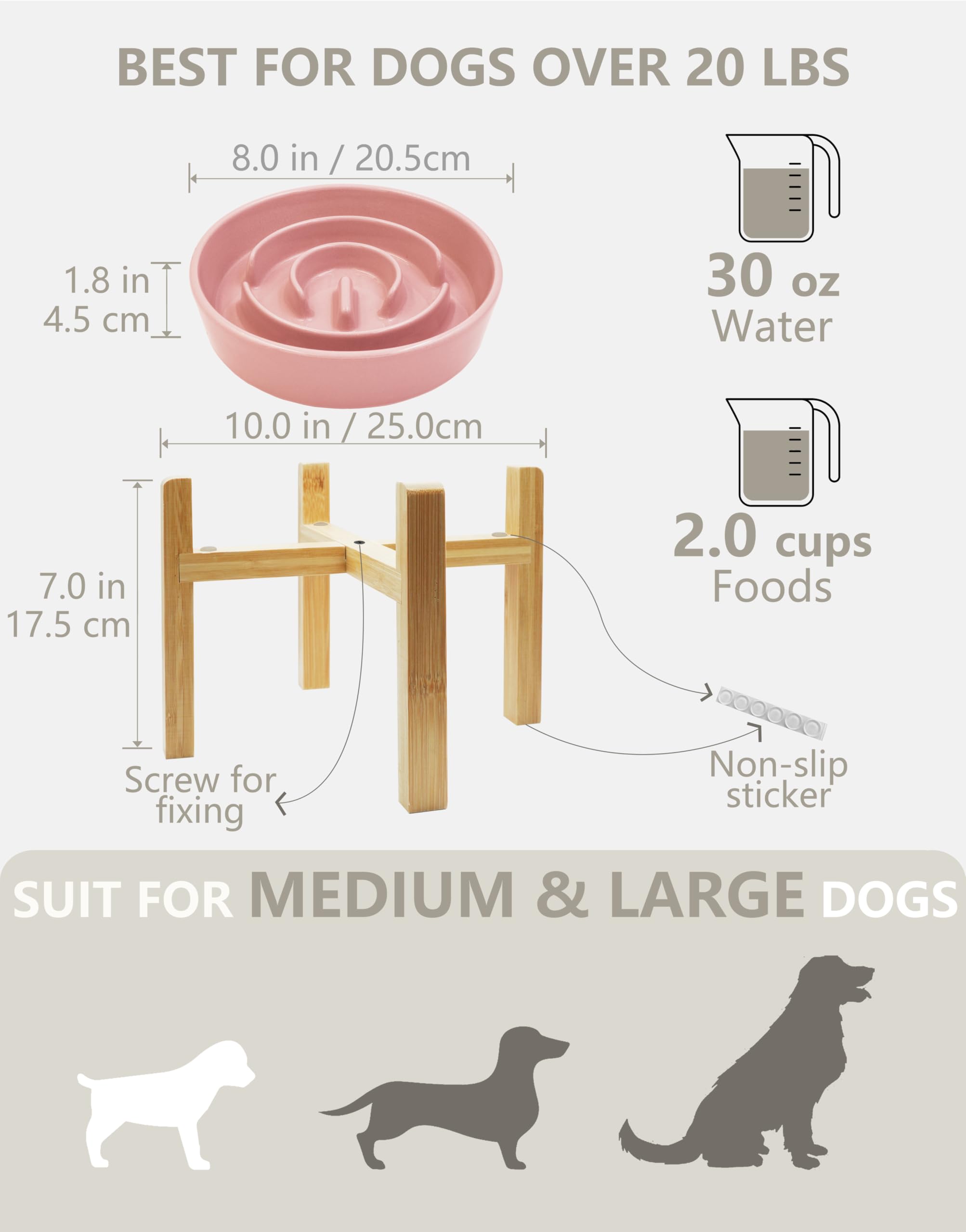 Mopang Ceramic Slow Feeder Dog Bowls Elevated, 2.0 Cups Slow Feeder For Medium And Large Dogs, Puzzle Maze Bowl To Slow Down Eat