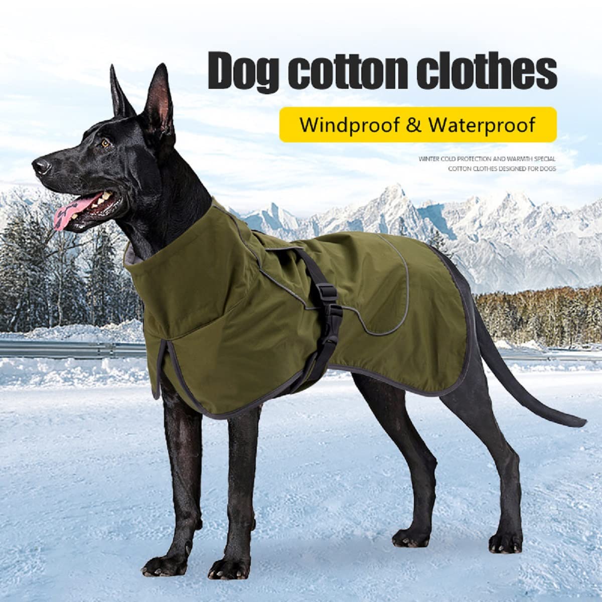 Barkworthies Dog Raincoat - Waterproof Winter Jacket With Velvet Inner, Reflective Strip, Green, 2Xl