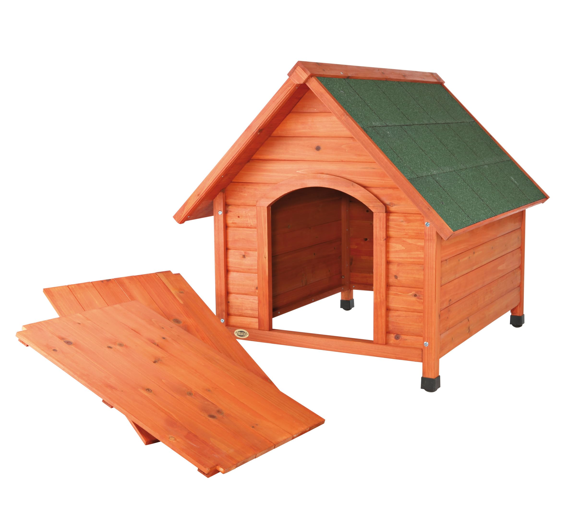 Trixie Natura Cottage Dog House – Outside Dog House For Large Dogs With Weatherproof Sealer & Peaked Roof, Wooden Dog House With Adjustable Legs For Large Dogs – 40 X 33 X 34.5 In
