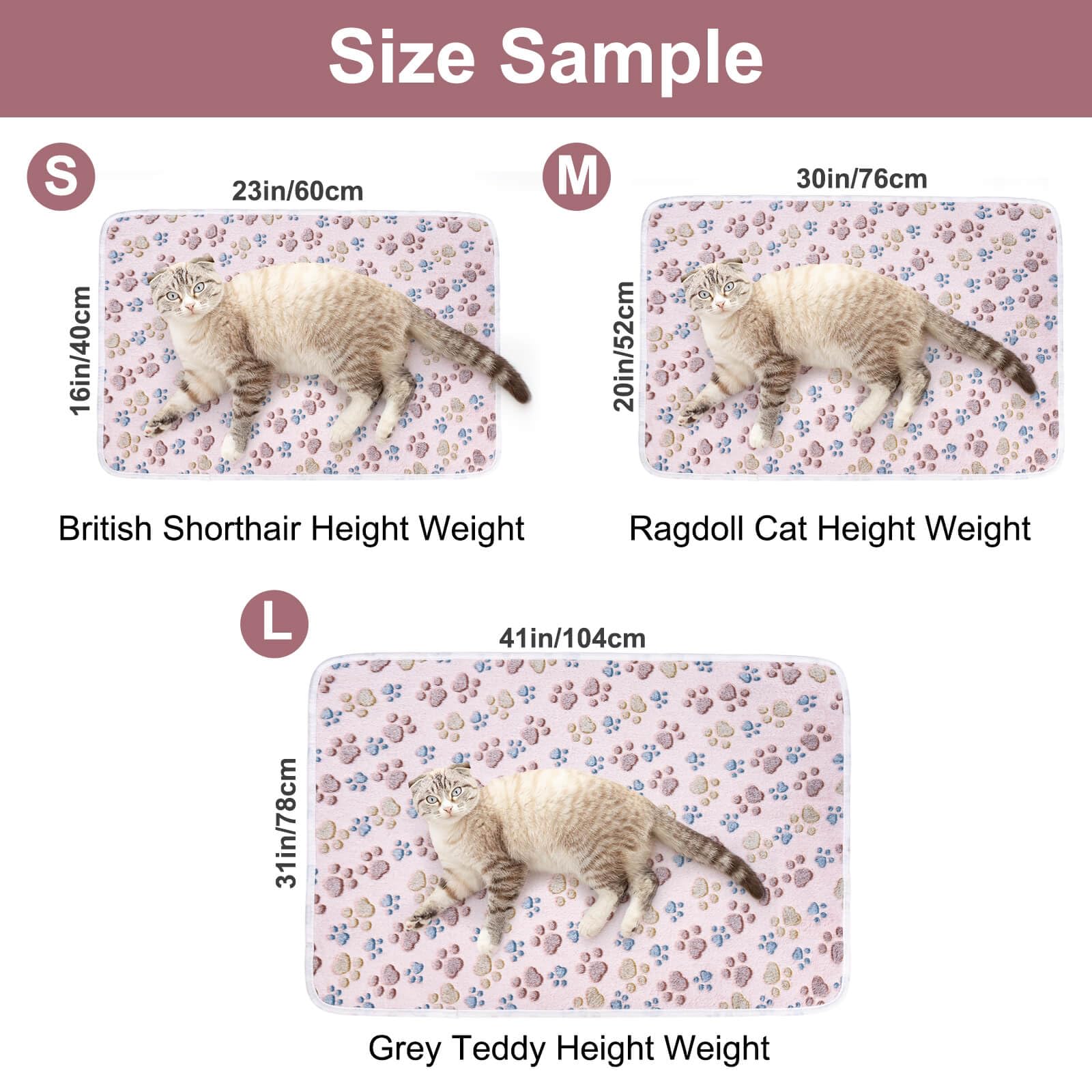 Dono 1 Pack 3 Blankets Soft Fluffy Paw Print Pattern Fleece Pet Blanket Warm Sleep Mat Puppy Kitten Blanket Doggy Mat Paw Print