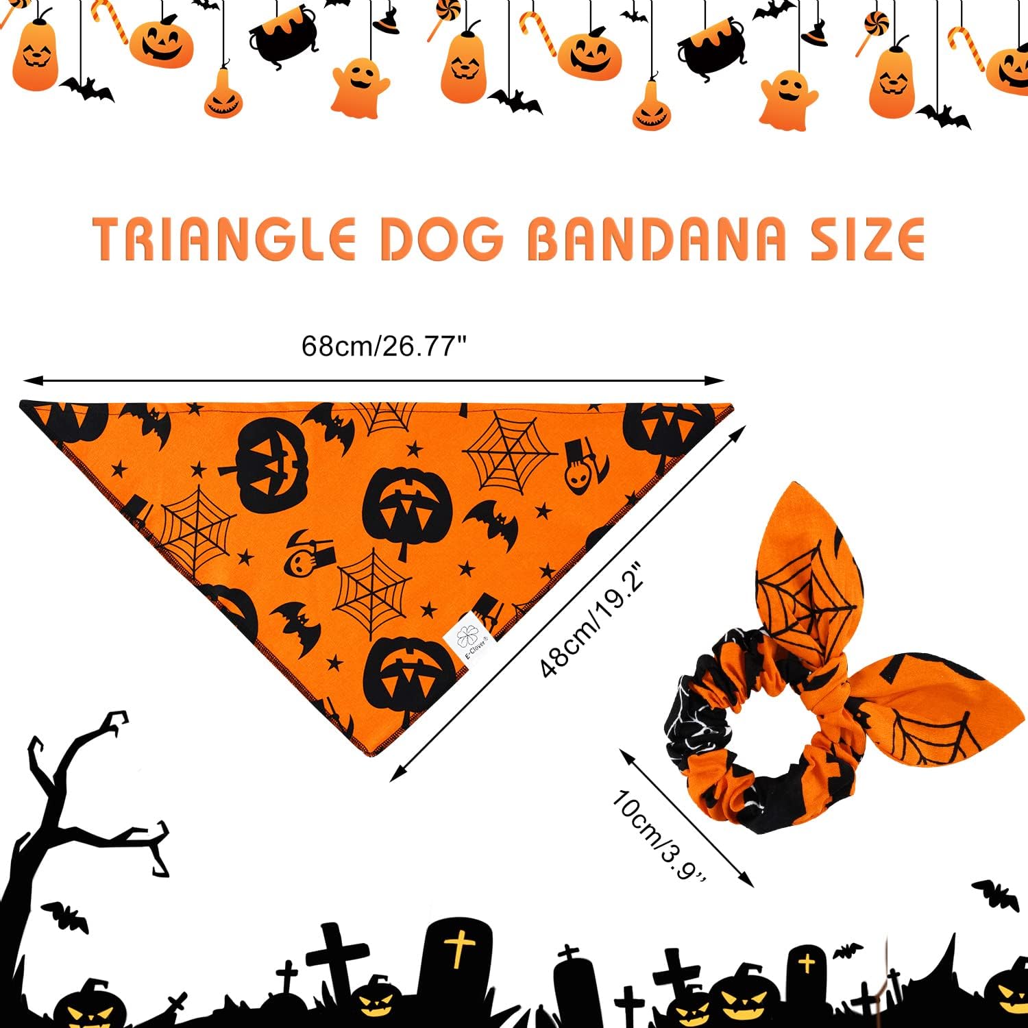 E-Clover Thanksgiving Dog Bandanas & Matching Scrunchie Set Pumpkin Dog Bandana Triangle Pet Bibs Scarf Outfit For Small Medium