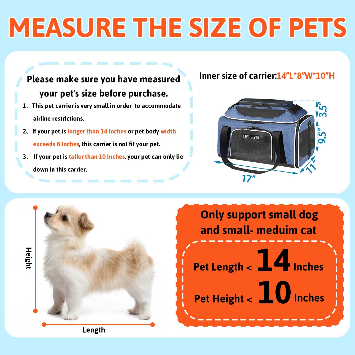 Petskd Top-Expandable Pet Carrier 17X11X9.5 Inches Alaska Airline Approved, Soft-Sided Carrier For Small Cats And Dogs With Lock