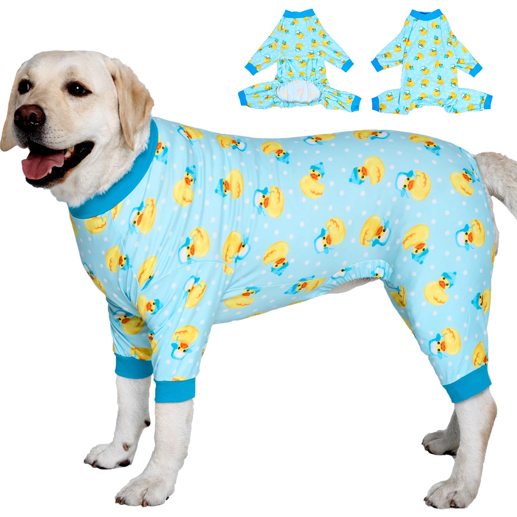 Lovinpet Big Dog Wound Care/Surgery Recovery Shirt, Pet Anxiety Shirt, Lightweight Stretchy Knit Fabric, Rubber Ducks With Hats Blue Print Dog Pjs, Dog Pajamas, Pet Pj'S/Medium