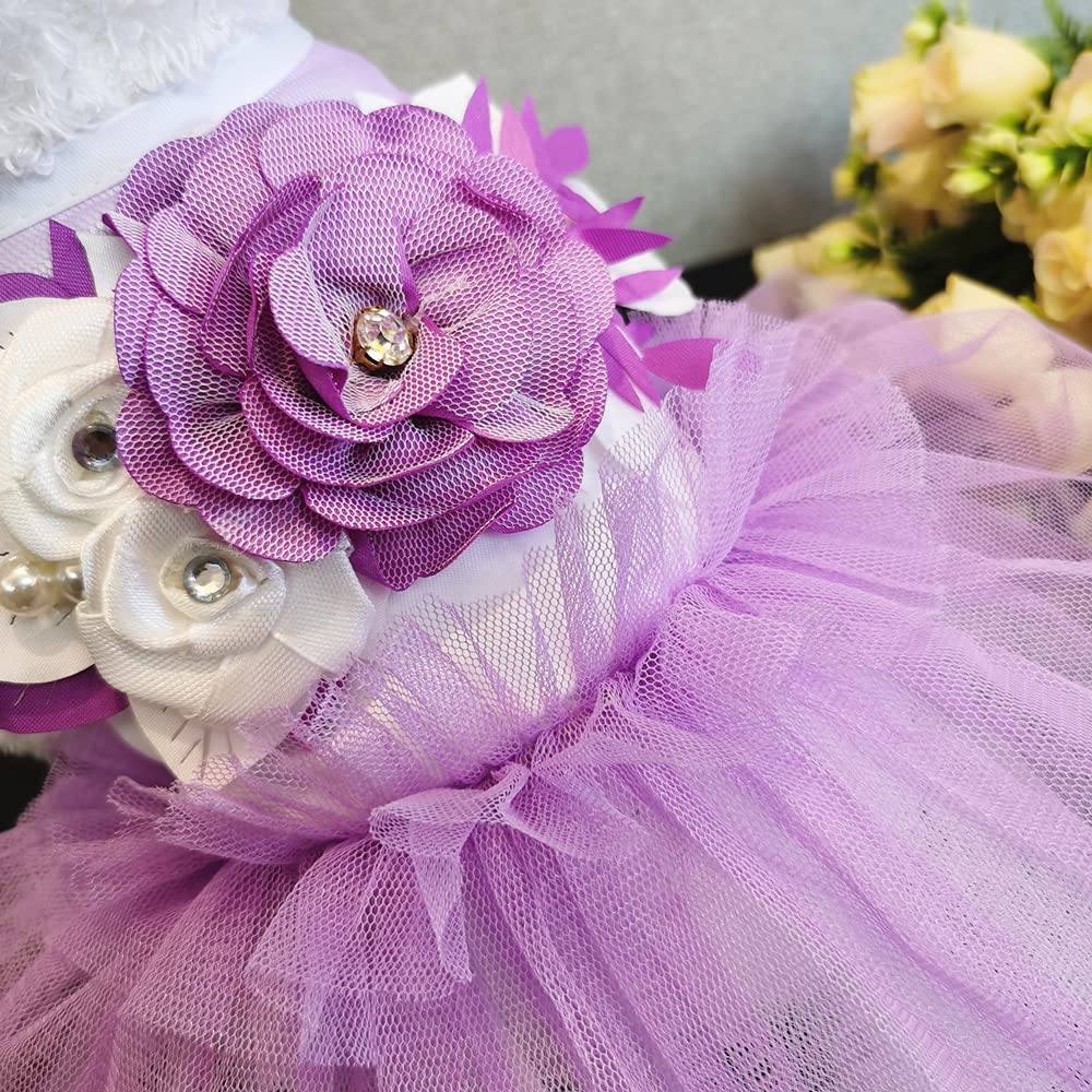 Wolyepor Princess Dog Dress Suspender Layered Tutu Gauze Dress Pleated Skirt For Dogs And Cats (X-Small, Flower Purple)