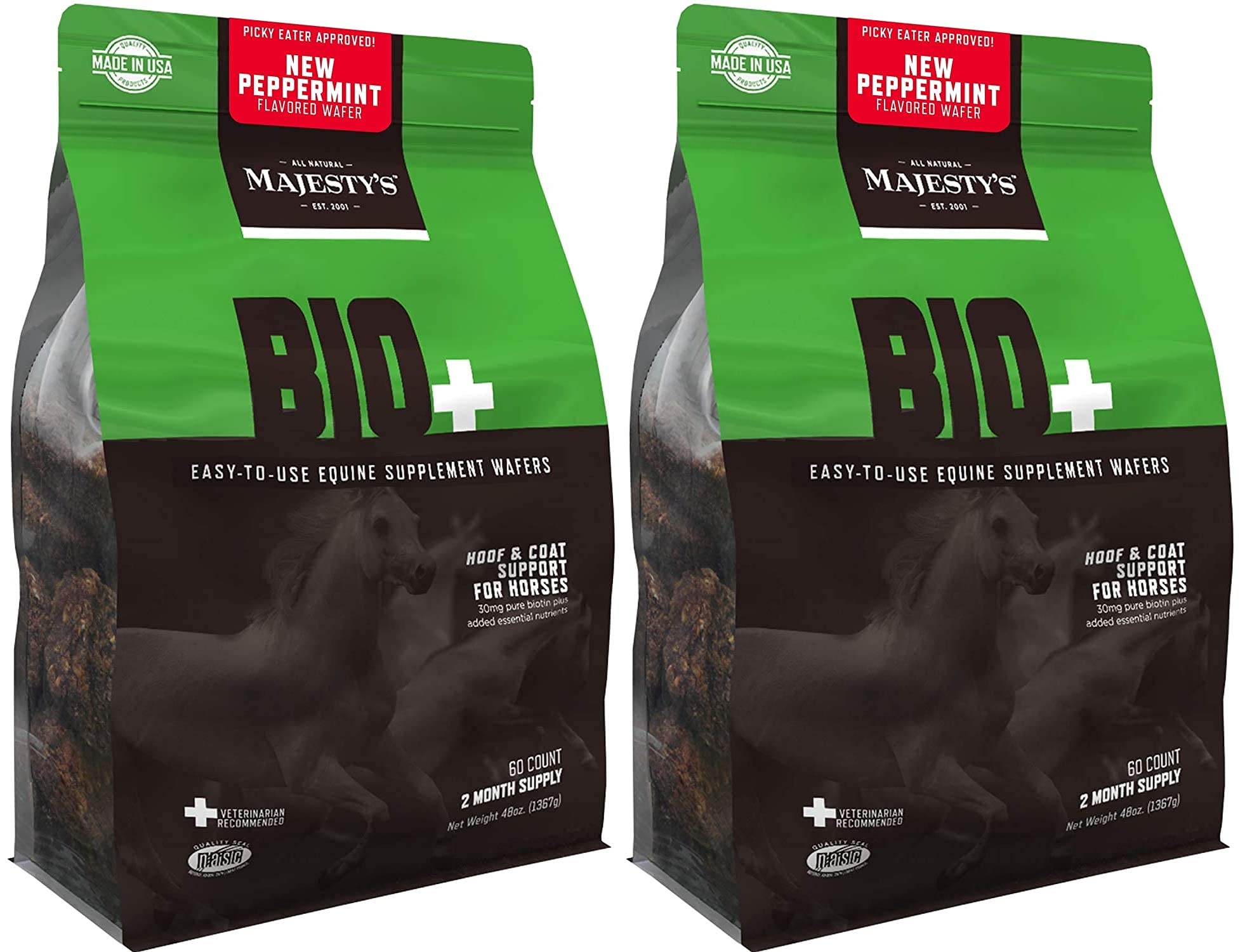 Majestys BIO+ Biotin Horse / Equine Hoof & Coat Peppermint Flavored Wafers (60 Count)