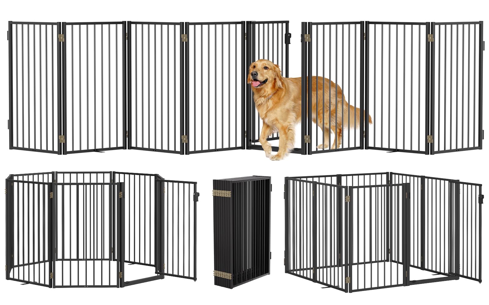Paulmele Metal Freestanding Dog Gates with Door for Outdoor Indoor,160'' Extra Wide 32'' Tall Free Standing Dog Gate for Doorway