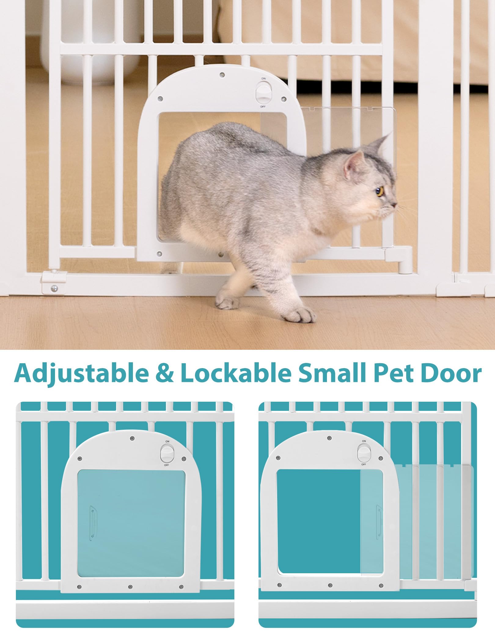 No Pawblems 55 Extra Tall Pet Gate with Adjustable Cat Door, 29-43 Auto Close Tall Dog Gate, NO Drilling Pressure Mounted for Do