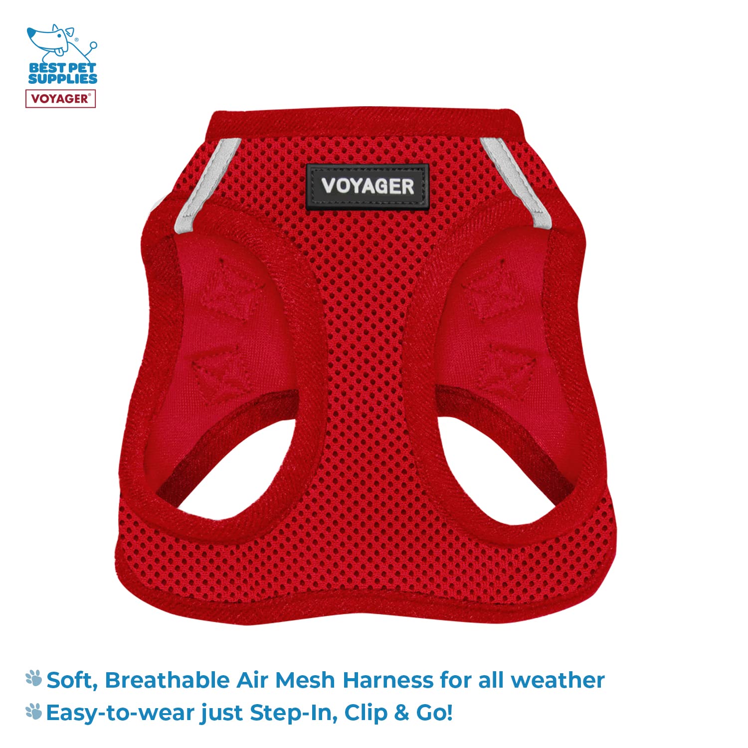 Voyager Step-In Air All Weather Mesh Harness And Reflective Dog 5 Ft Leash Combo With Neoprene Handle, For Small, Medium And Large Breed Puppies By Best Pet Supplies - Leash Harness (Red), S