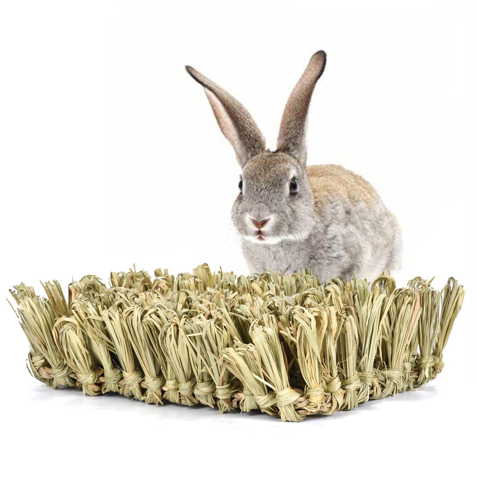 Hamiledyi Rabbit Grass Bed Bunny Natural Straw Woven Mat,Guinea Pig Hay Mat Chew Mat For Rabbit Guinea Pig Chinchilla Squirrel H