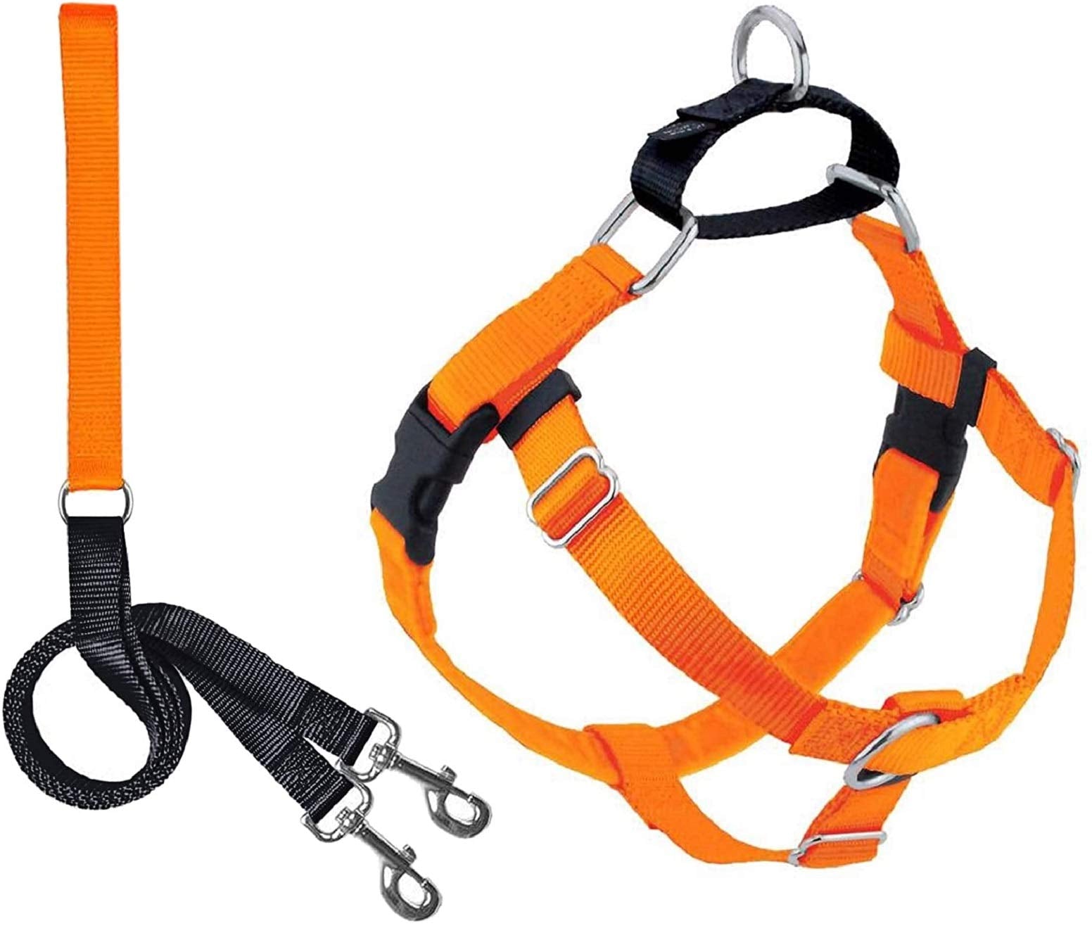 2 Hounds Design Freedom No Pull Dog Harness, Adjustable Harness And Leash Set, Easy Walking & Comfortable Control, Fits Small, Medium & Large Dogs, Solid Colors, Made In Usa, 1' Md, Neon Orange