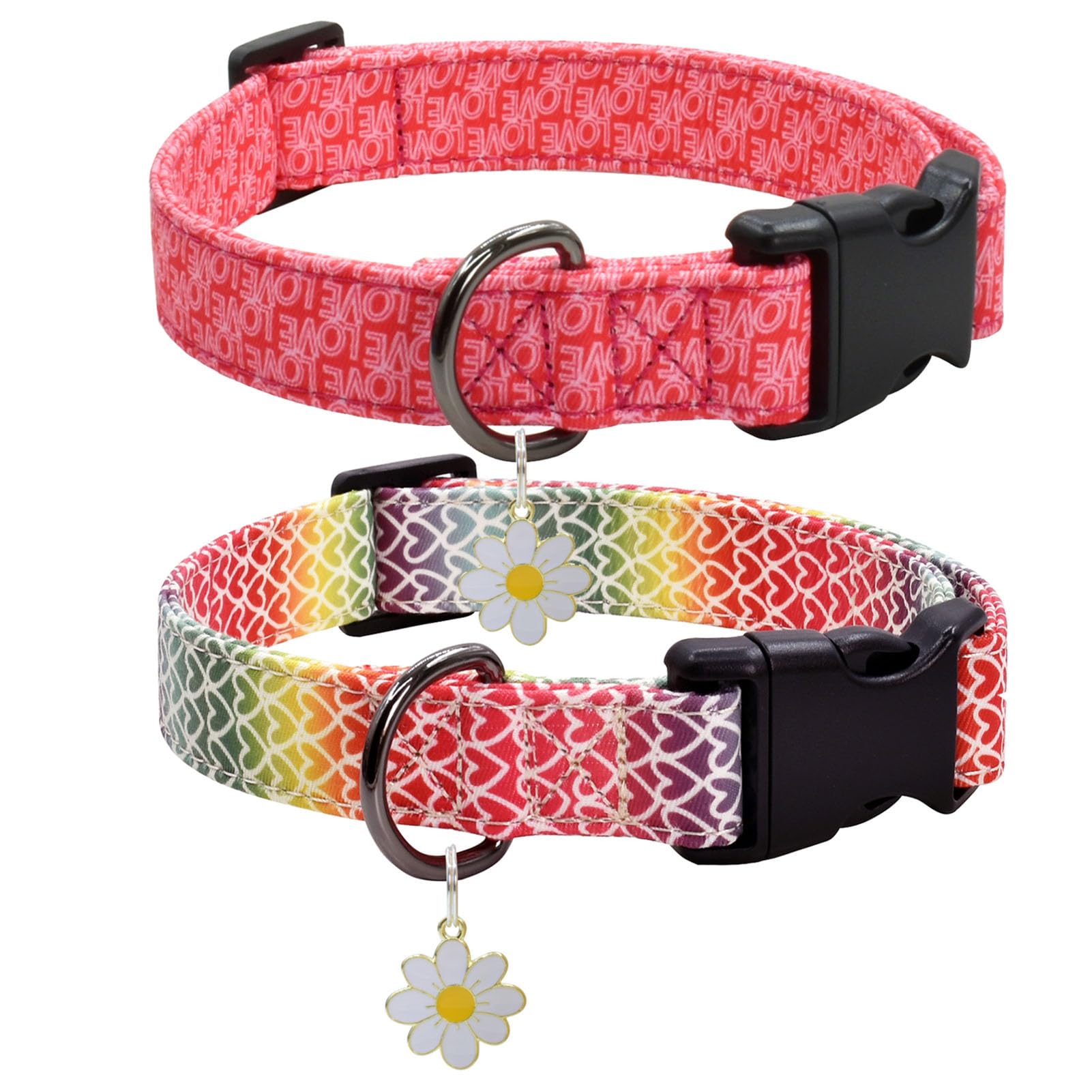 2 Pcs Cotton Dog Collar Soft Cute Flower -3 Sizes Soft Nylon Puppy Collar Adjustable For Girl Female Small Medium Large Dogs(01M