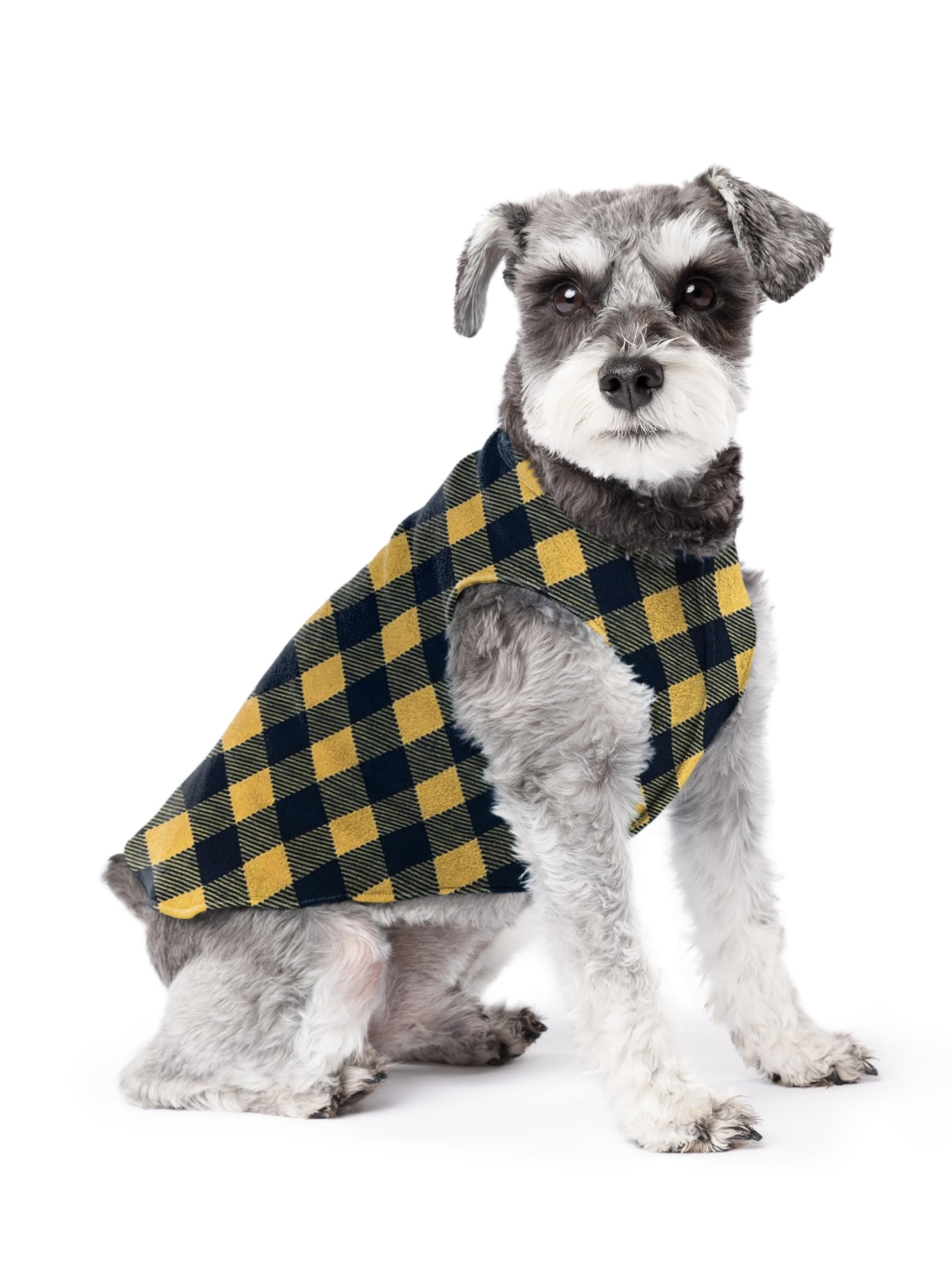 Gold Paw Stretch Fleece Dog Coat, Stretchy Pet Sweater, Machine Washable Pullover For Winter And Fall, Gold Buffalo Check, 10