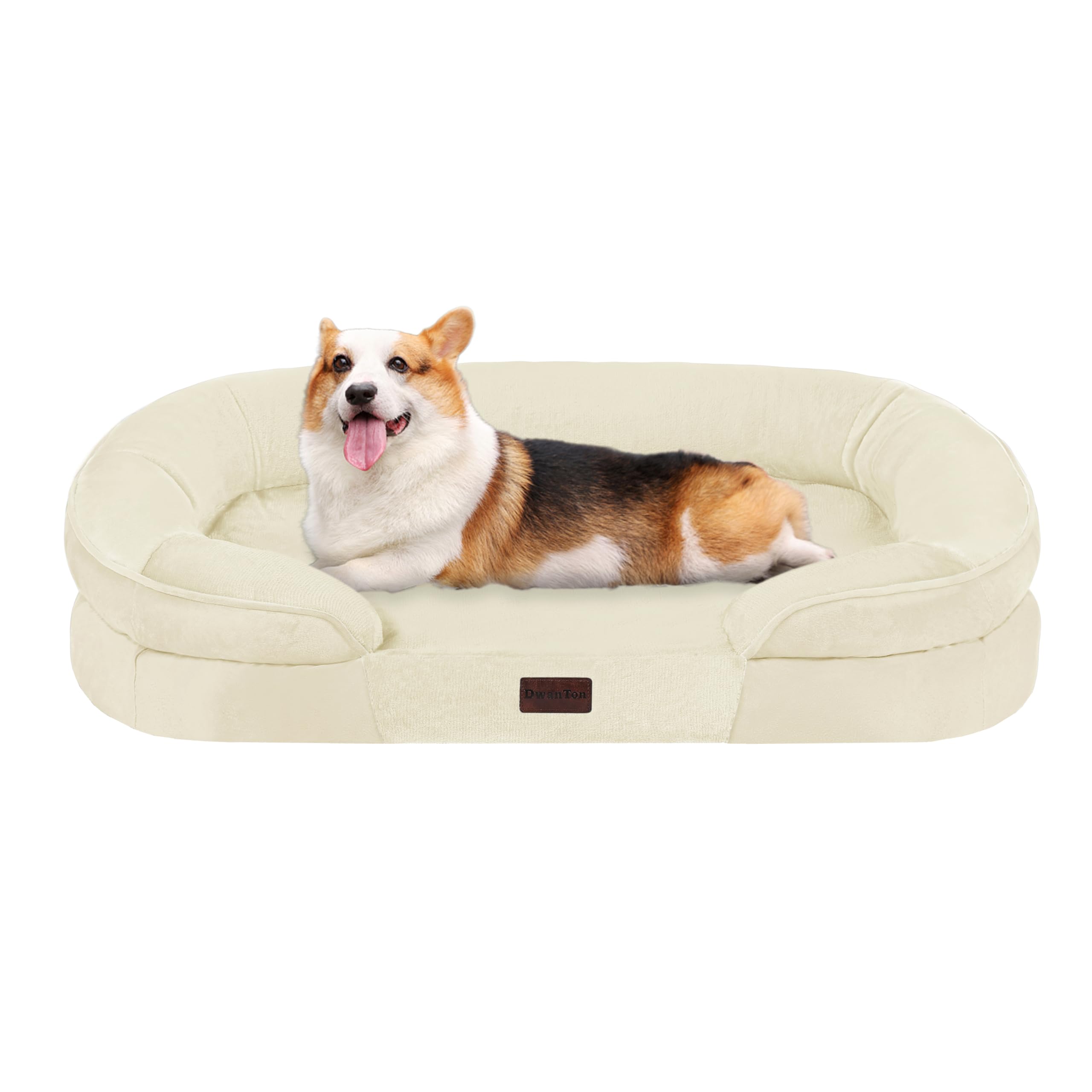Dwanton Orthopedic Dog Bed for Medium Dogs with Gel Memory Foam, Waterproof Dog Sofa, Washable Pet Bed with Four Sided Bolster C