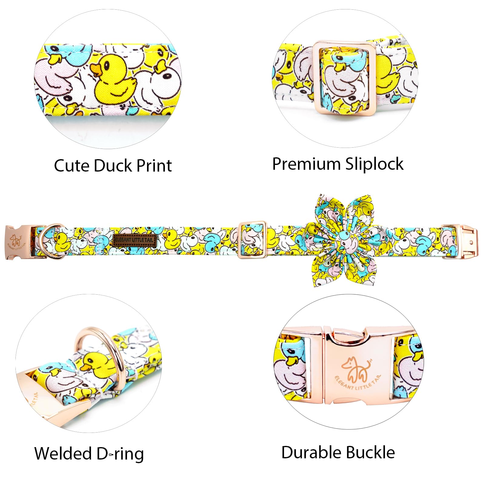 Elegant Little Tail Dog Collar- Cute Duck Dog Collar With Flower For Medium Dogs, Female Adjustable Cotton Summer Pet Flower Pup