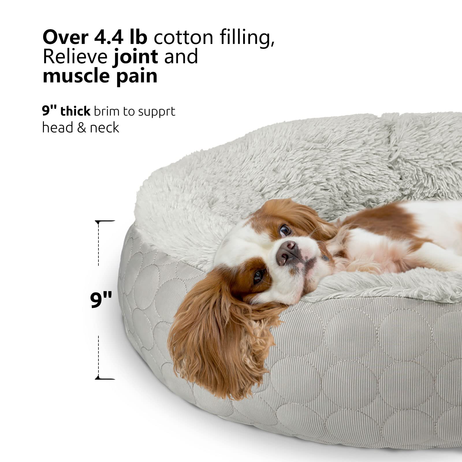 Hachikitty Dog Donut Round Calming Bed, Fluffy Dog Bed For Medium Large Dogs, Cooling Warming Soft Dog Cushion Bed, Double Sided Available Dog Bed With Warm & Cool Sides(30'X30'X9', Grey)