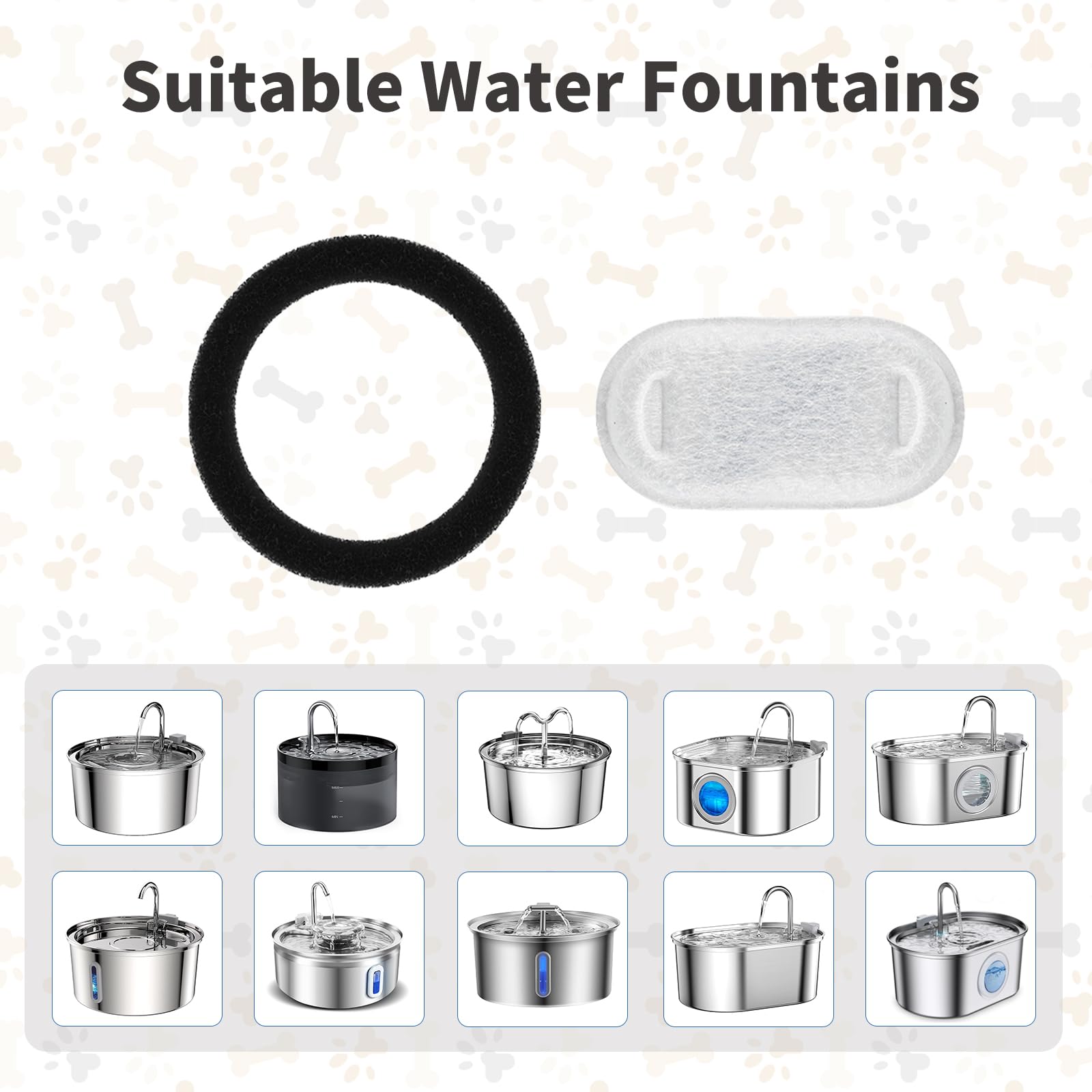 Vekonn Cat Fountain Replacement Filter For 3.2L Stainless Steel Cat Water Fountain (8+8)