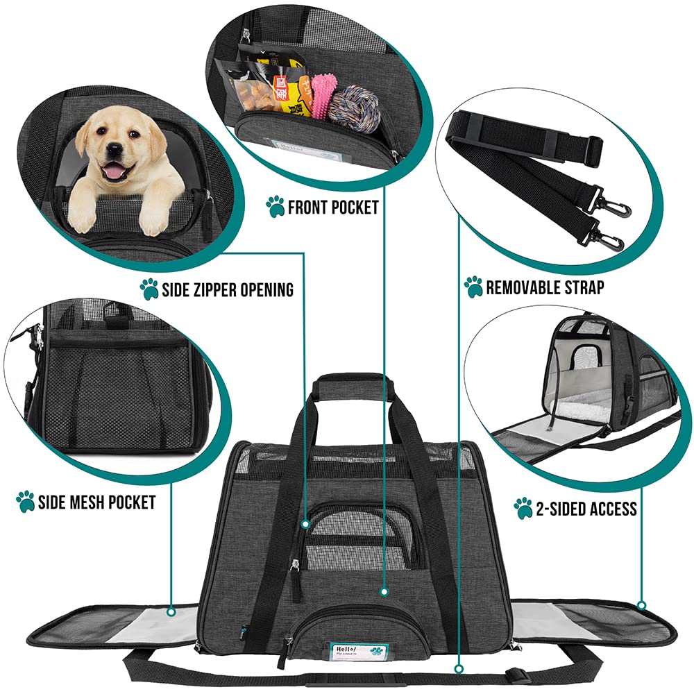 Petami Airline Approved Pet Carrier For Cat, Soft Sided Dog Carrier Small Dog, Cat Travel Supply Accessories Indoor Cat, Ventilated Pet Carrying Bag Medium Large Kitten Puppy, Small Heather Dark Gray