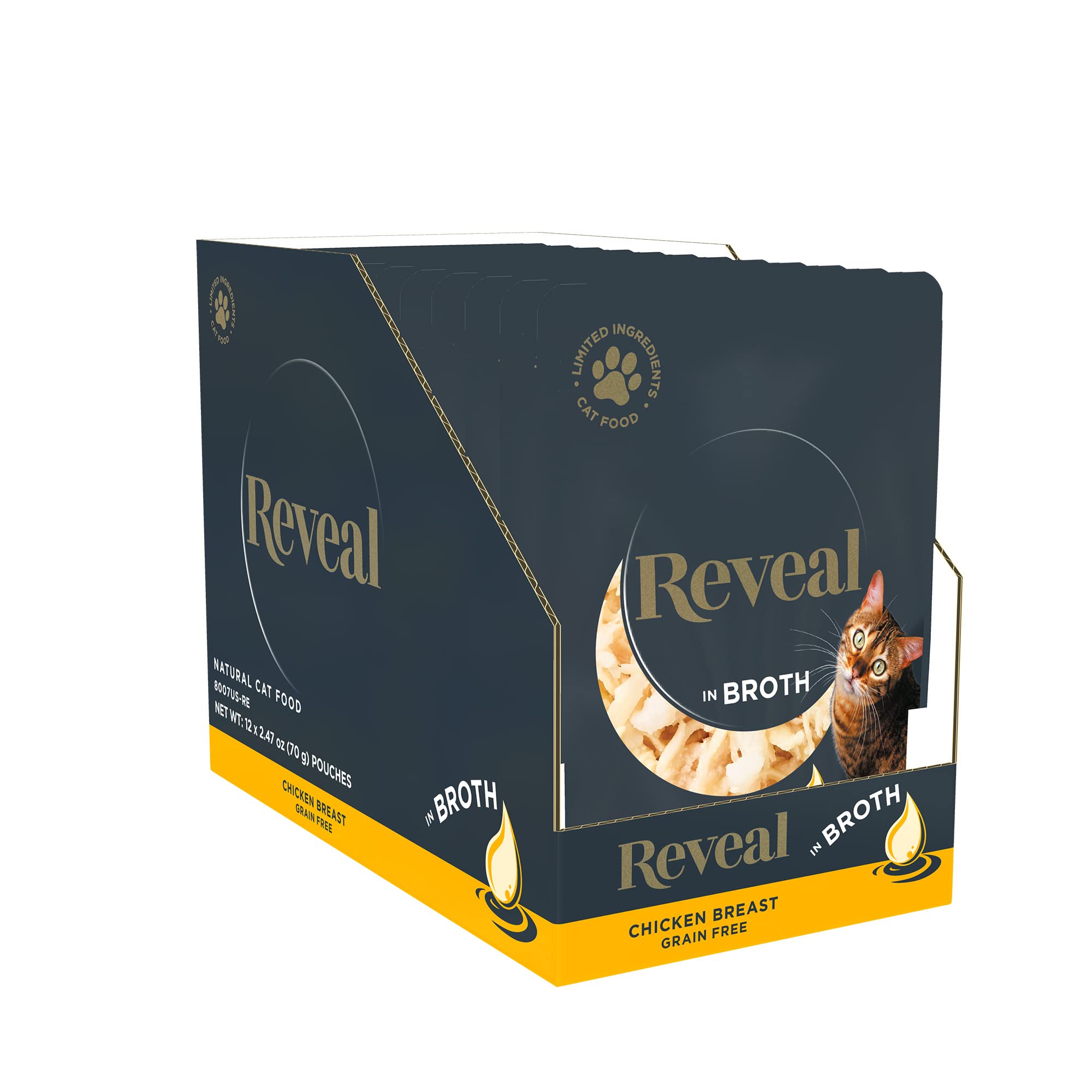 Reveal Natural Wet Cat Food, 12 Count, Grain Free, Limited Ingredient Cat Food Pouches, Chicken Breast in Broth, 2.47 oz Pouches