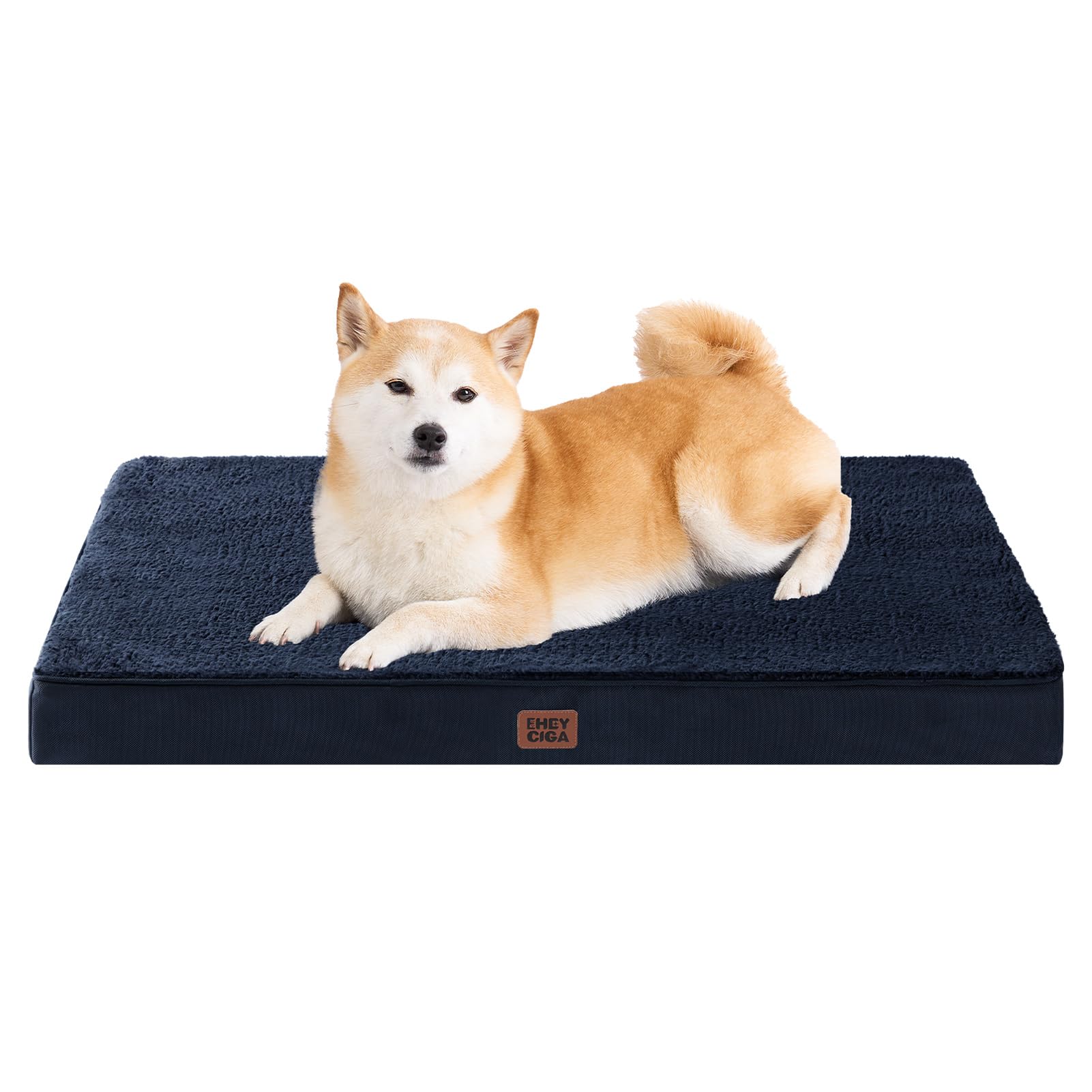 Eheyciga Orthopedic Dog Beds For Large Dogs With Removable Washable Cover For Crate, Navy, 35X23