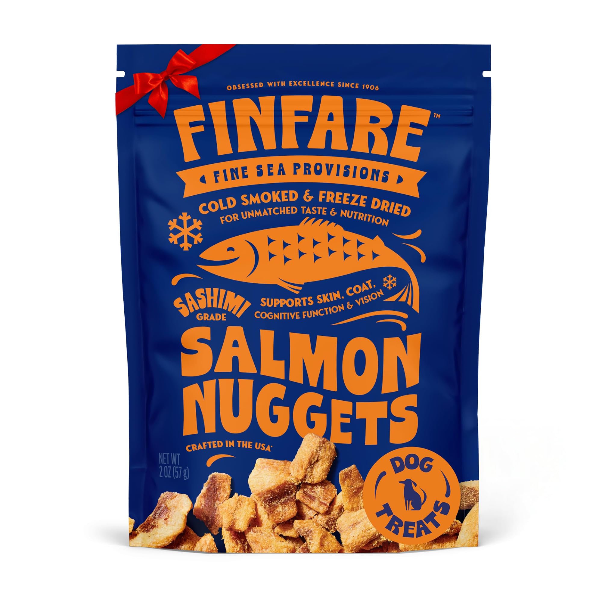 Finfare Freeze Dried Dog Treats, Salmon Nuggets, Protein & Omega-3s, Grain Free Salmon Dog Training Treats, Crafted in USA, 2oz