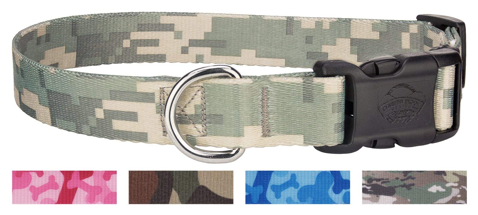 Country Brook Petz - Deluxe Blue Bone Camo Dog Collar - Made In The U.S.A., Camouflage Collection Featuring Rugged Designs (1 Inch, Large)