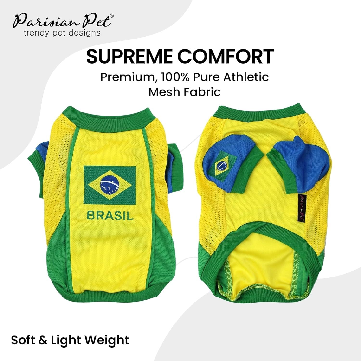 Parisian Pet Dog Jersey - Embroidered  Brasil  Breathable Mesh Fabric Brazil Soccer Outfit - Football, And Olympic Sportswear Br
