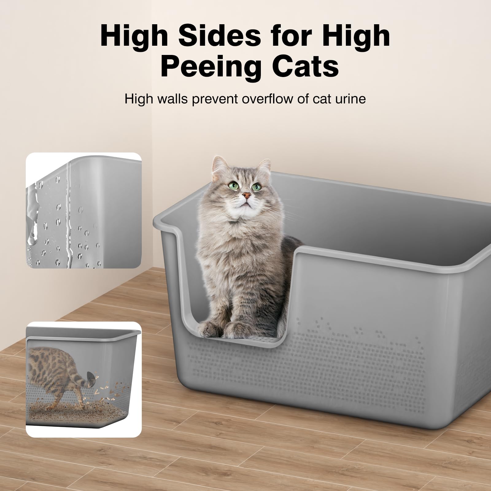 Cat Litter Box With High Sided,24.8'' Lx11.4 Wx13.0 H,Extra Large Cat Litter Box For Big Cats,Xl Jumbo Kitty Litter Box For Indo