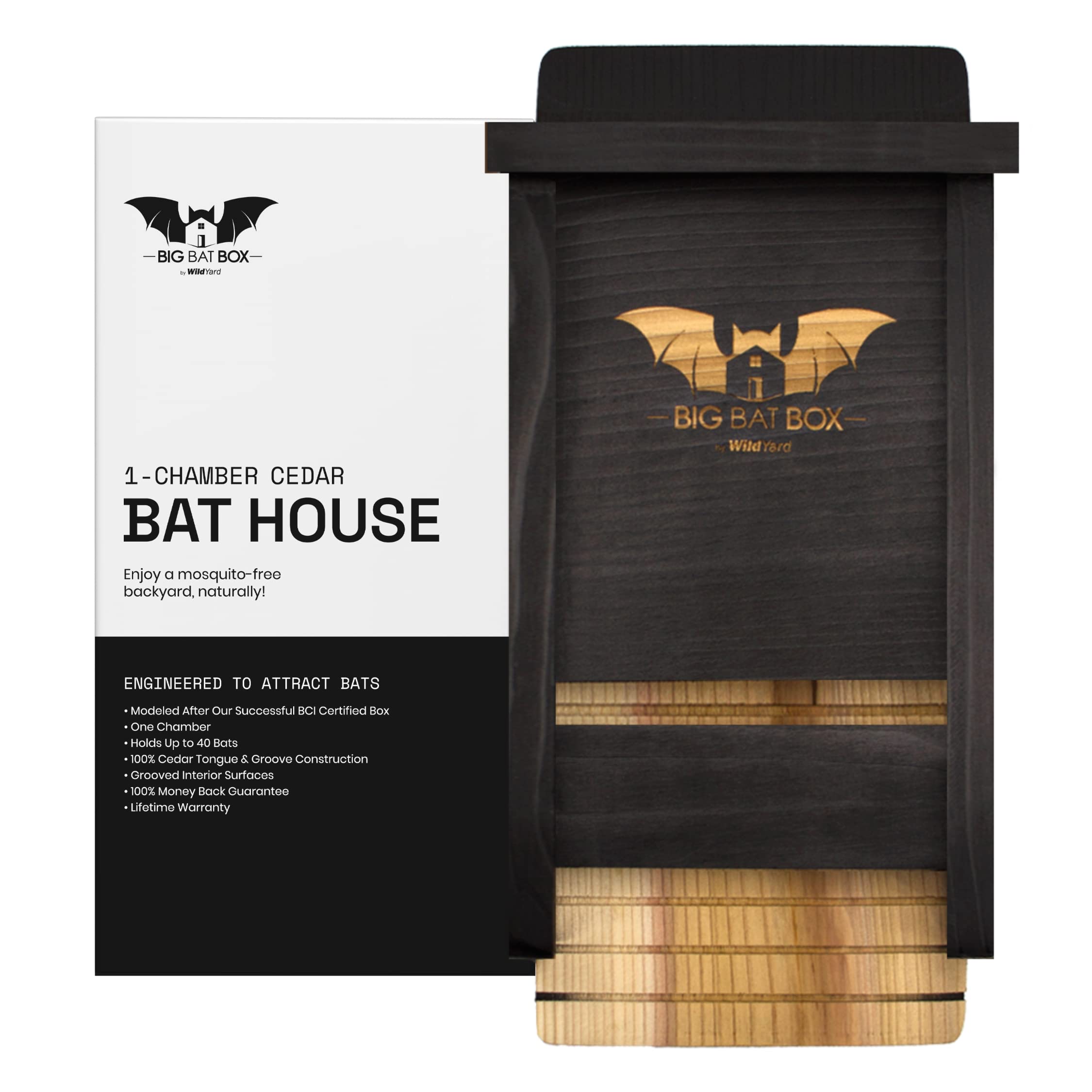 The Complete Black Bat House for Outdoors - Clean Your Backyard from Mosquitoes - Bat Box Without Paint Inside - One Chamber Bat