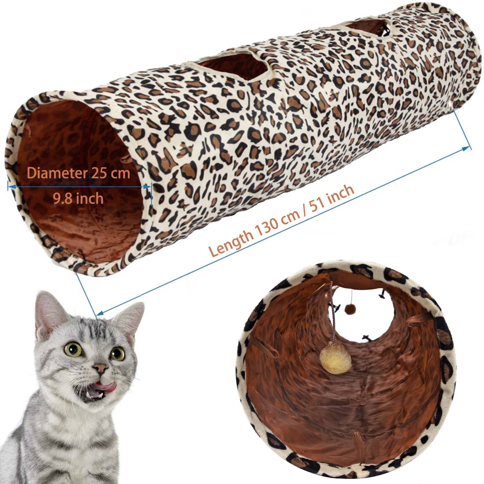 Leerking Extra Long Cat Tunnel 51''(L) Dia 12'' For Large Fat Cat Connectable Crinkle Tube Indoor Outdoor Hideaway Toy For Kitty