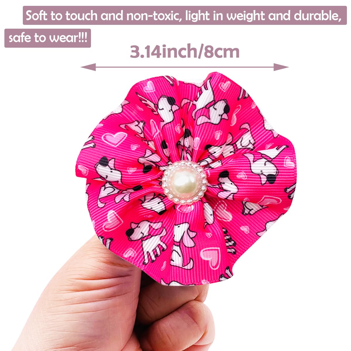 Jpgdn 12Pcs Small Dogs Collar Flowers Pink With Beads For Valentine'S Day For Puppy Doggy Cat Kitten Rabbit Bunny Grooming Attac