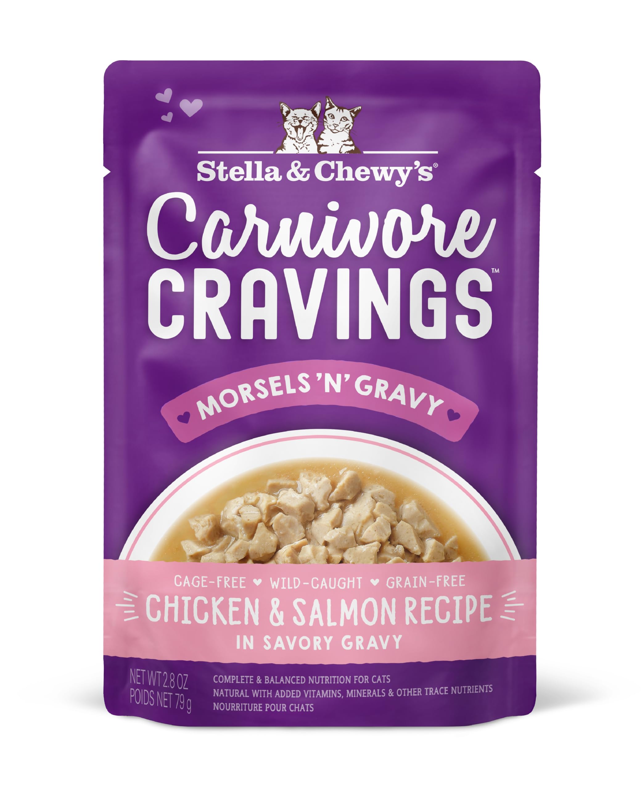 Stella & Chewys Carnivore Cravings Morsels & Gravy Chicken & Salmon Recipe Wet Cat Food Pouches - (2.8 Ounce Pouch, Case of 24)
