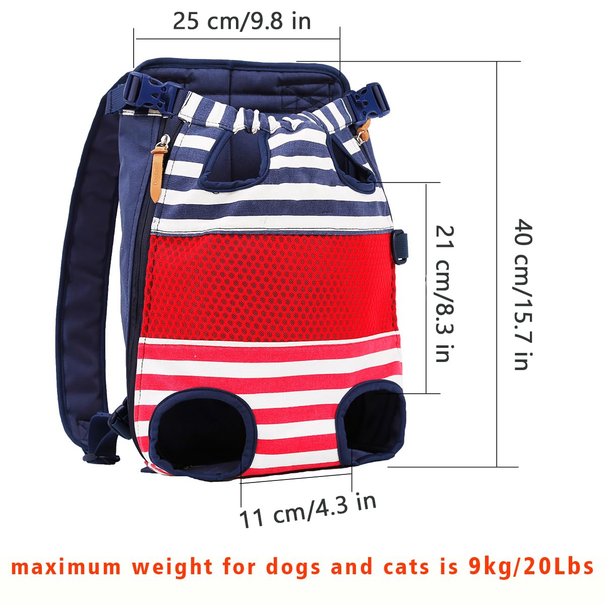 Lifeunion Legs Out Dog Carrier Backpack Hands-Free Adjustable Pet Travel Carrier For Small Medium Dogs Cats Motorcycle Hiking Walking (Red And Blue Stripes)