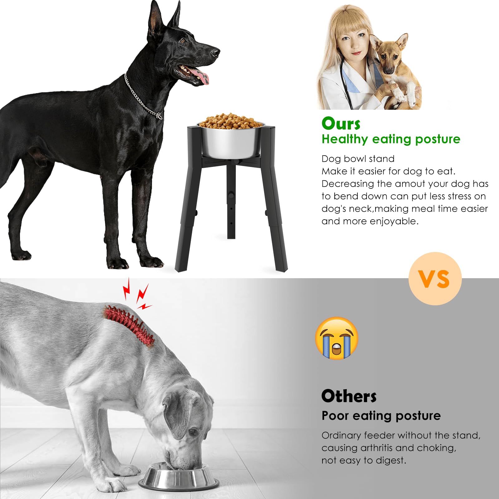 Tidant Adjustable Dog Bowl Stand - Elevated Bowls For Large Dogs, 7-10.7'' Wide, 3 Height Adjustments